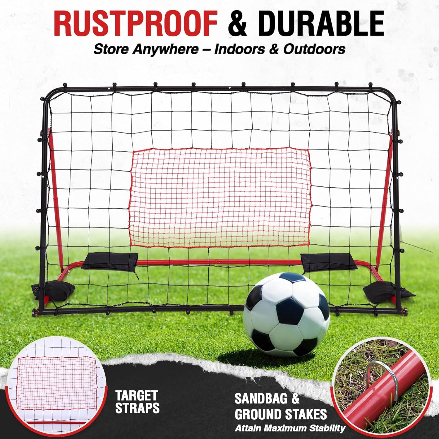 ZEALFEEL 6x4FT Soccer Rebounder Net, 10-Angle Kickback Training Frame | Thickened Metal, Tear-Resistant PE Net; For Soccer, Volleyball & Baseball; Portable for Backyard/Indoor Solo & Team Drills - Image 6