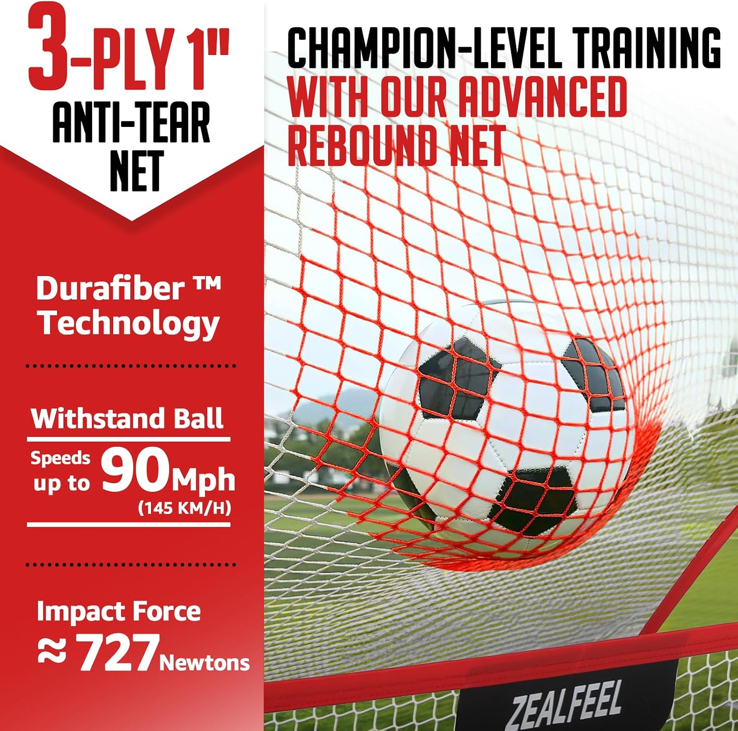 ZEALFEEL 2-in-1 Soccer Rebounder, 6'x4.7' & 6'x16 Training Net | Soccer Bounce Back Net for Volley, Passing and Solo Training with Carry Bag and Cones, Ideal Football Trainer for Teams - Image 5