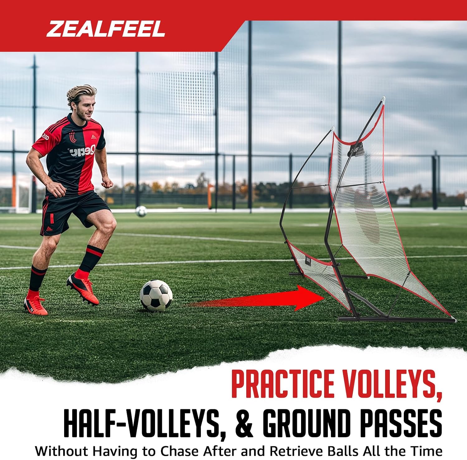 ZEALFEEL 2-in-1 Soccer Rebounder, 6'x4.7' & 6'x16 Training Net | Soccer Bounce Back Net for Volley, Passing and Solo Training with Carry Bag and Cones, Ideal Football Trainer for Teams - Image 4