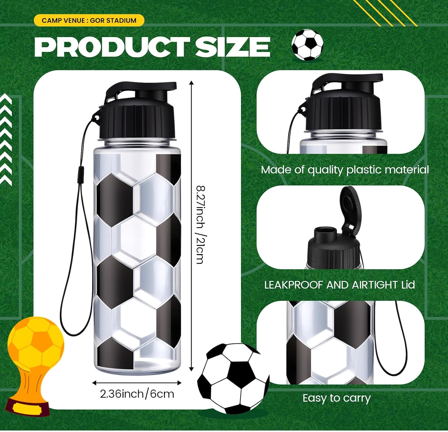 Mifoci 20 Pieces Sports Water Bottle Bulk 17 oz Reusable Plastic Biking Water Bottle Tumbler Adults Reusable Large Bottles with Leak Proof Flip Top for Party Outdoor (Soccer,Black and White) - Image 2