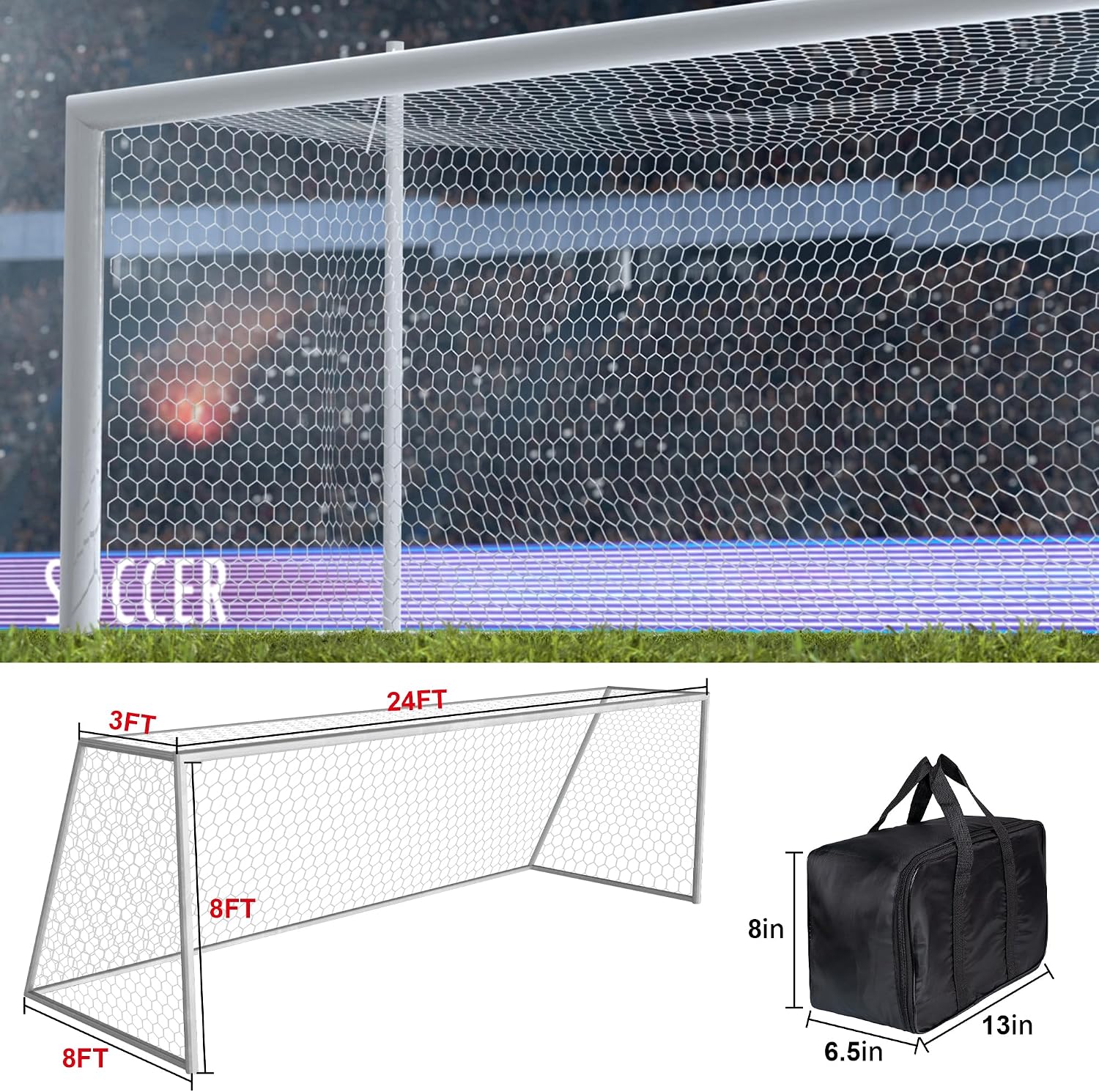 LAO XUE 24x8FT Soccer Goal Net,White Heavy Duty Replacement Outdoor | Professional Full Size Weather Resistance for Training and Match Play (Net Only) - Image 5