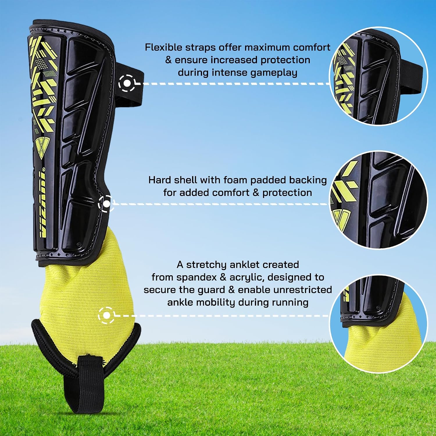 Vizari Malaga Soccer Shin Guards for Kids | Soccer Gear for Boys Girls | Protective Soccer Equipment | Adjustable Straps - Image 4