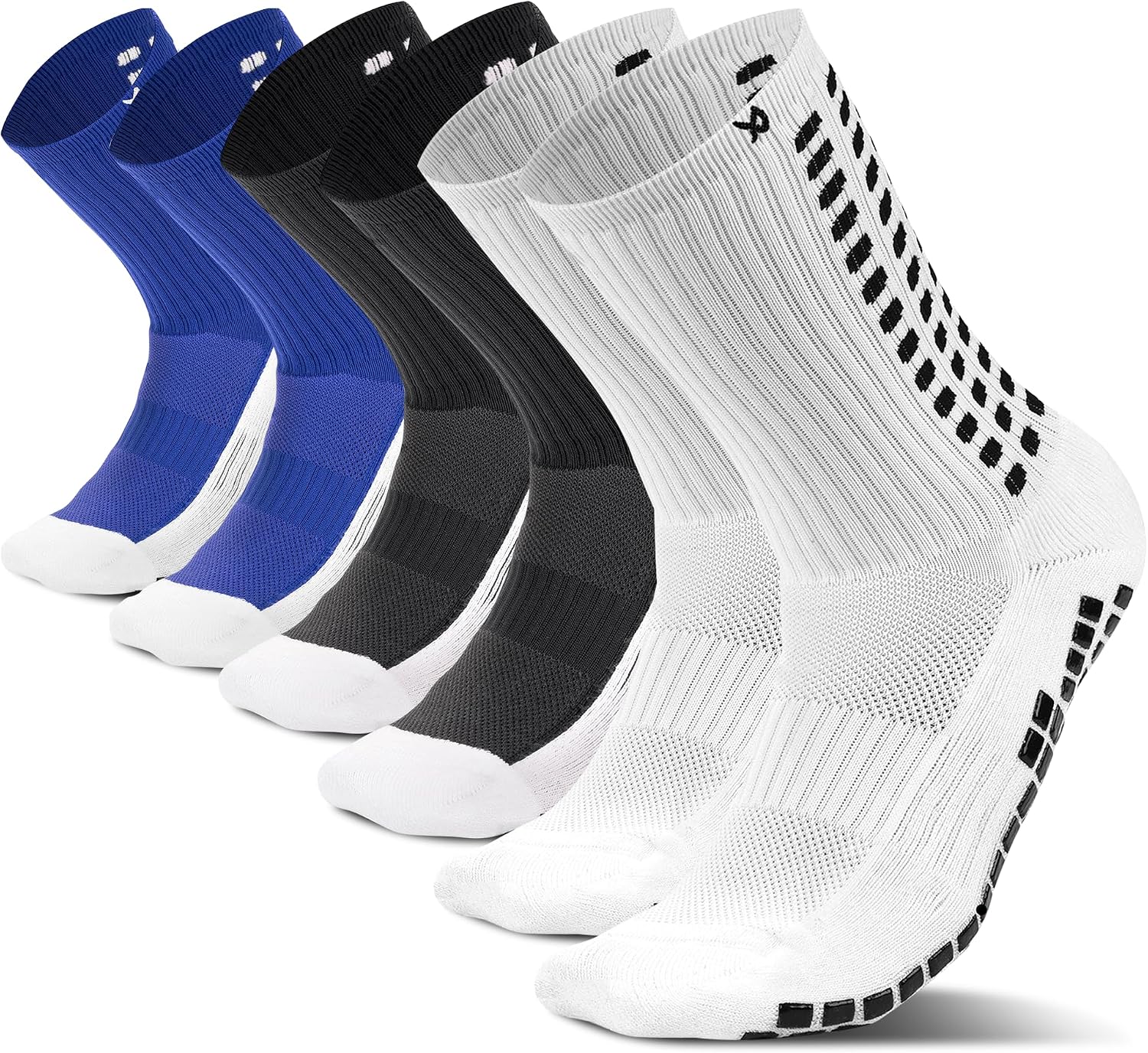 LUX Anti Slip Soccer Socks (3 Pack) - Non Slip Sports Grip Pads Socks - Football, Soccer, Basketball