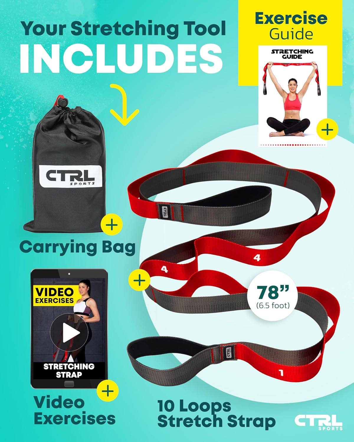 Stretching Strap with Loops, Non Elastic Stretch Band for Physical Therapy | Video Exercises Included - Yoga Strap for Stretching Equipment and Flexibility - Image 2