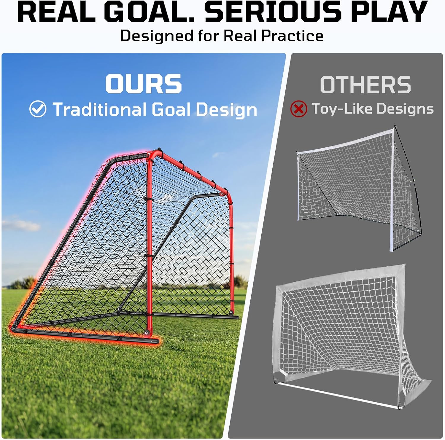6 x 4 FT Soccer Goal for Backyard, 2-in-1 Metal Soccer Goal with Angle Adjustable Rebounder Net, Heavy-Duty Steel Frame, Includes Agility Ladder & Cones, Soccer Training Equipment for Teens - Image 5