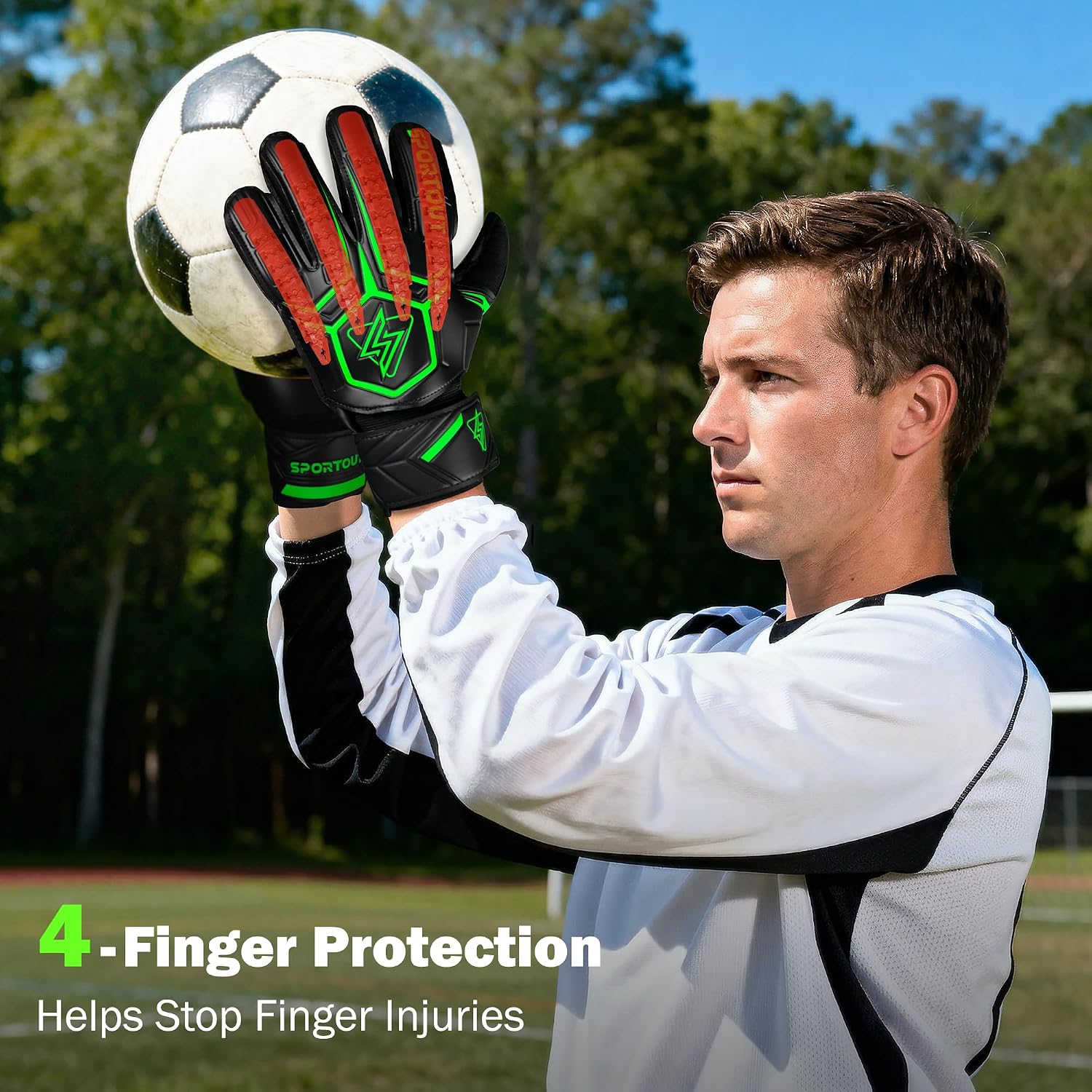 Sportout Goalie Gloves, Goalkeeper Gloves with Finger Protection, Breathable Soccer Goalie Gloves, 4mm Latex, for Kids Youth and Adult - Image 2