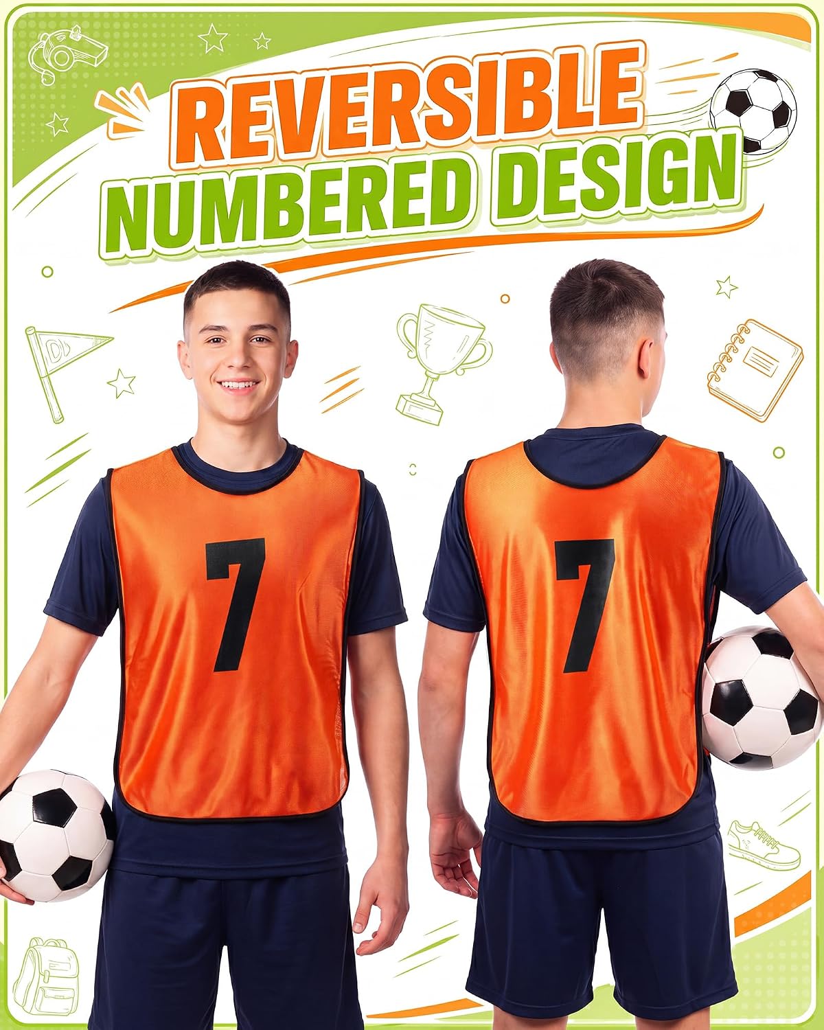 Yahenda 24 Pcs Sports Pinnies Soccer Scrimmage Practice Vests Numbered Soccer Team Pennies with Belt for Adult - Image 2
