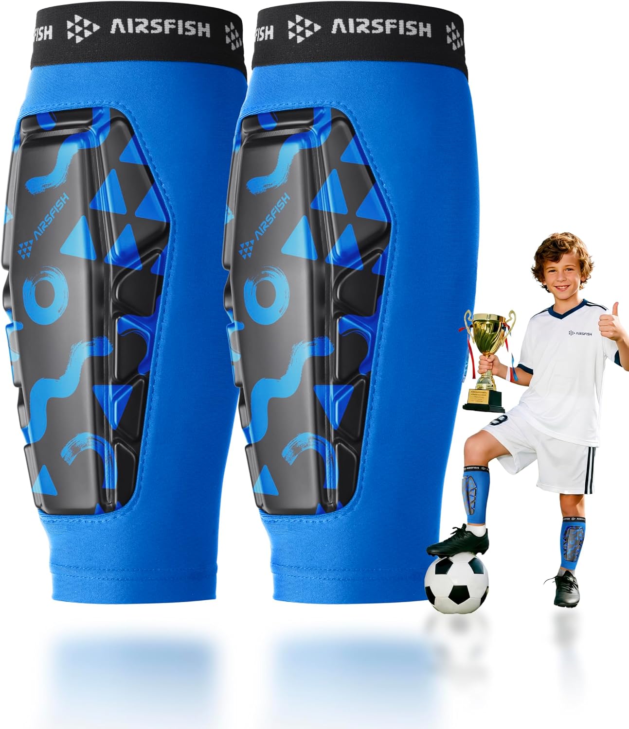 Soccer Shin Guards for Kid Youth, Protective Shin Defender Sleeve | Impact-Resistant Material | Breathable | Lightweight | Anti-slip Grip | Integrated One-Piece Tibia Protect | Machine-washable