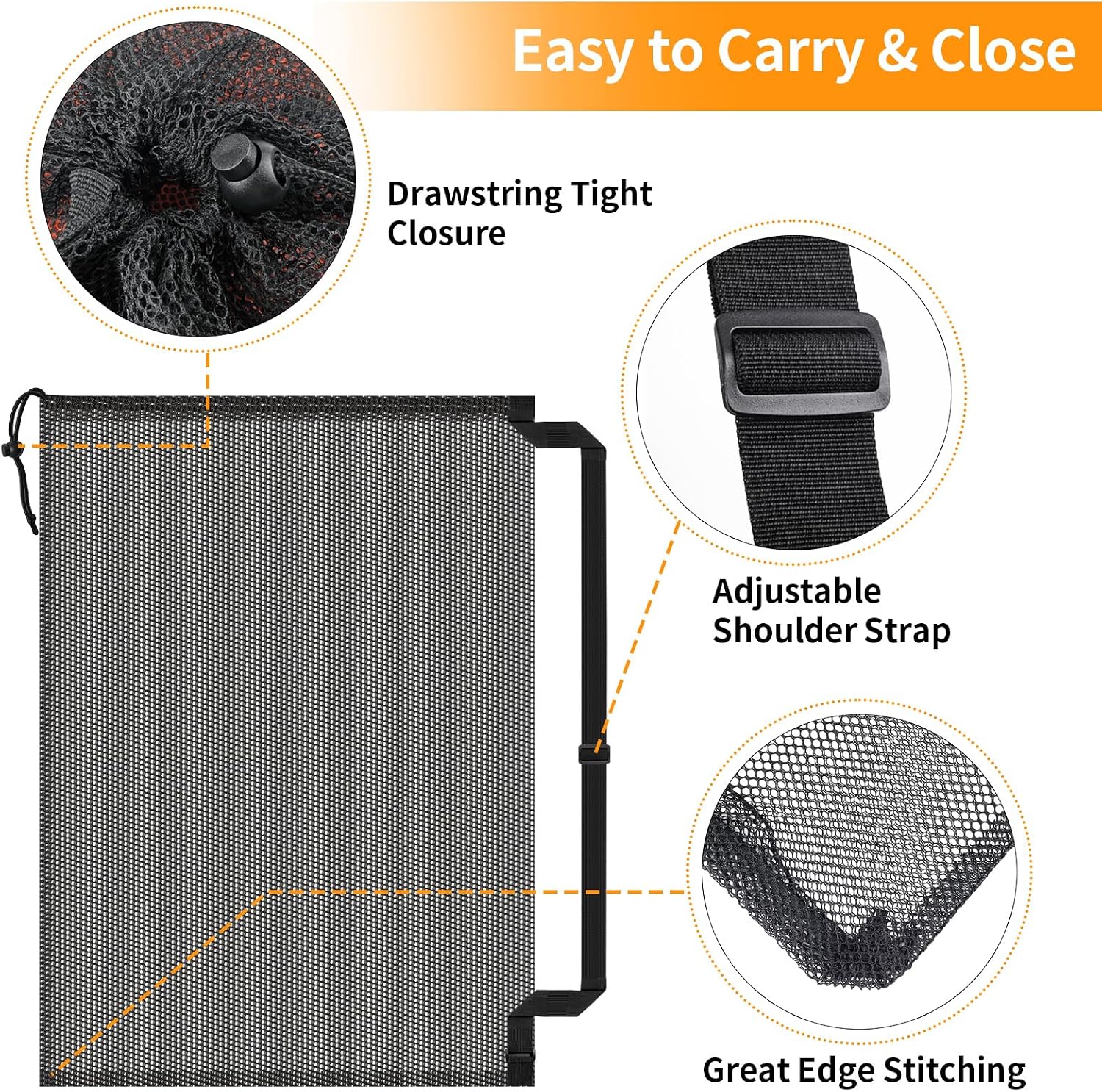 Extra Large Mesh Ball Bag, Heavy Duty 40"x30" Hold 10-12 Soccer Basketball | Drawstring & Adjustable Shoulder Strap, Breathable Sports Equipment Sack for Coaches, Team, Swimming Gear, Volleyball - Image 5