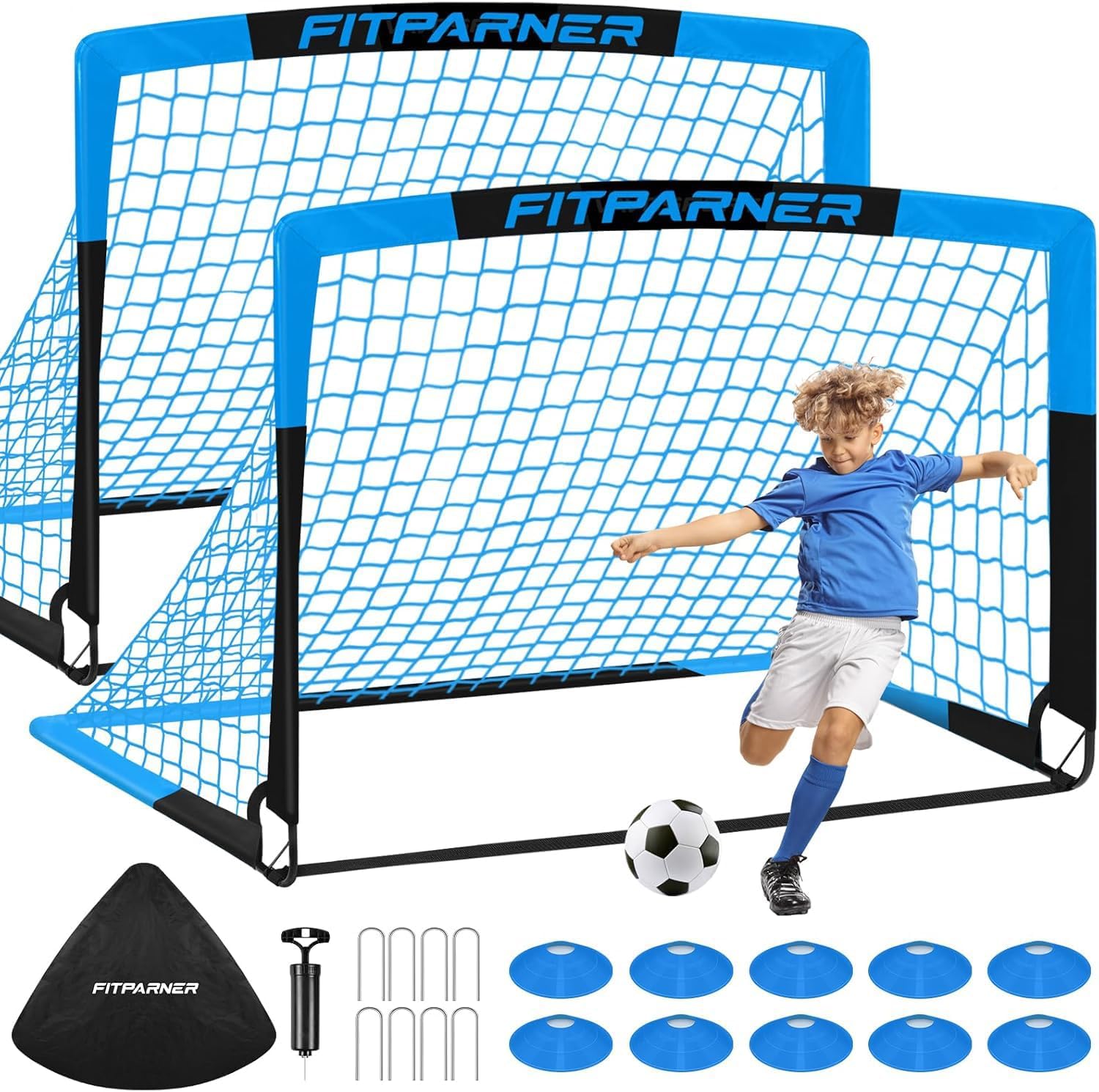 Kids Soccer Goals for Backyard Set - 2 Pack of Portable Pop Up Soccer Nets with Ball,Cones,Complete Training Equipment Kit for Toddler,Youth,Kids Age 3-14,Outdoor Sports Game