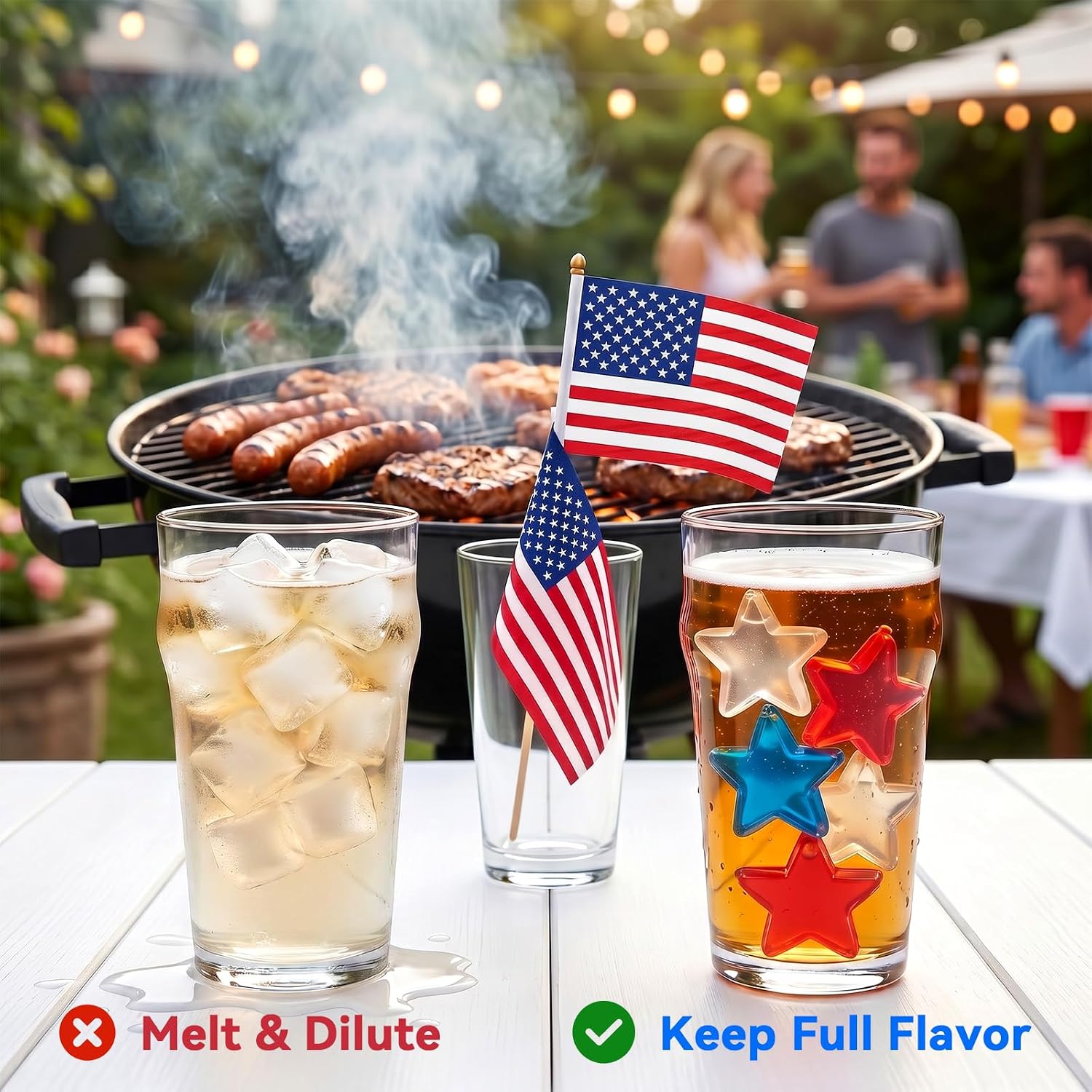 Star-Shaped Reusable Ice Cubes, 300 Pack Refreezable Ice Cubes Perfect for Independence Day & World Cup Parties, Kid‘s Birthday Parties, School Events, Chills Drinks Without Diluting - Image 2