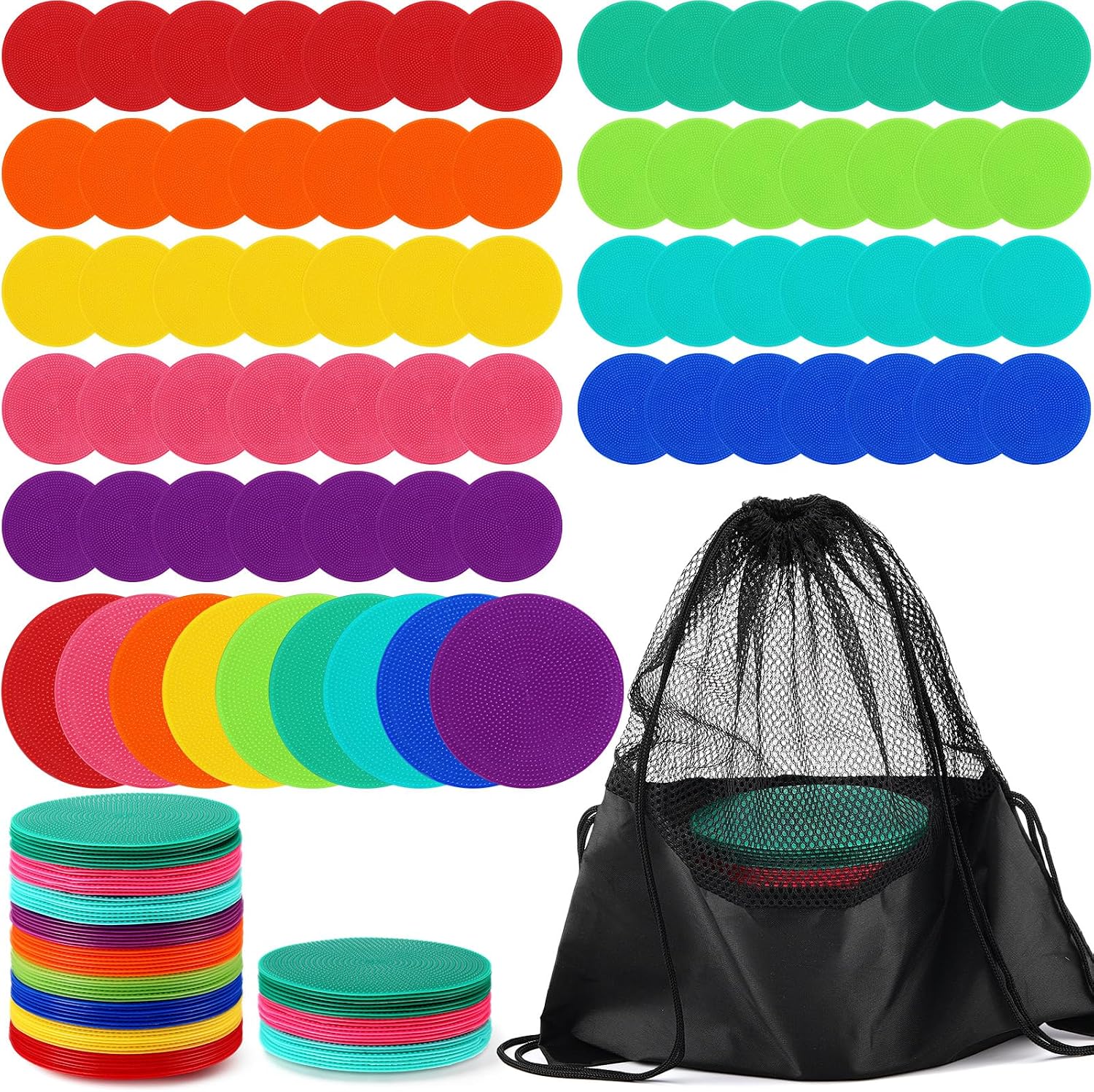 Tinideya Poly Spot Markers 4.7 Inch 9 Color Non Slip Tear-Resistant | 90 Pcs Gym Floor Vinyl Poly Dots Agility Spot Markers for Soccer Basketball Speed Training Field Dance Sports Exercise