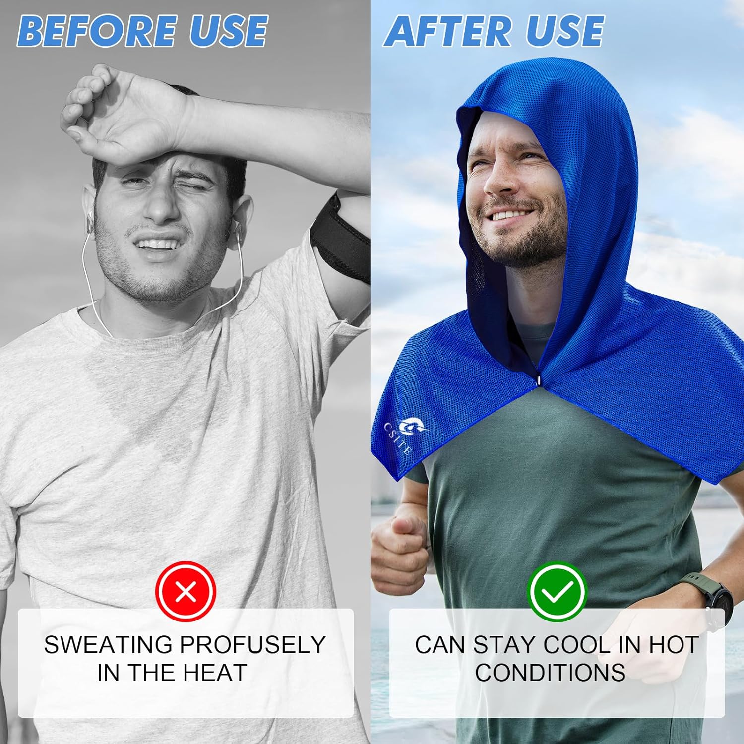 CSITE 2 Pack Cooling Hoodie Towels, Instant Cooling Towels for Neck and Face, UPF 50 Sun Protection, Ice Towel for Hot Weather, Head Towel for Sports, Camping, Cycling & More Activities - Image 4