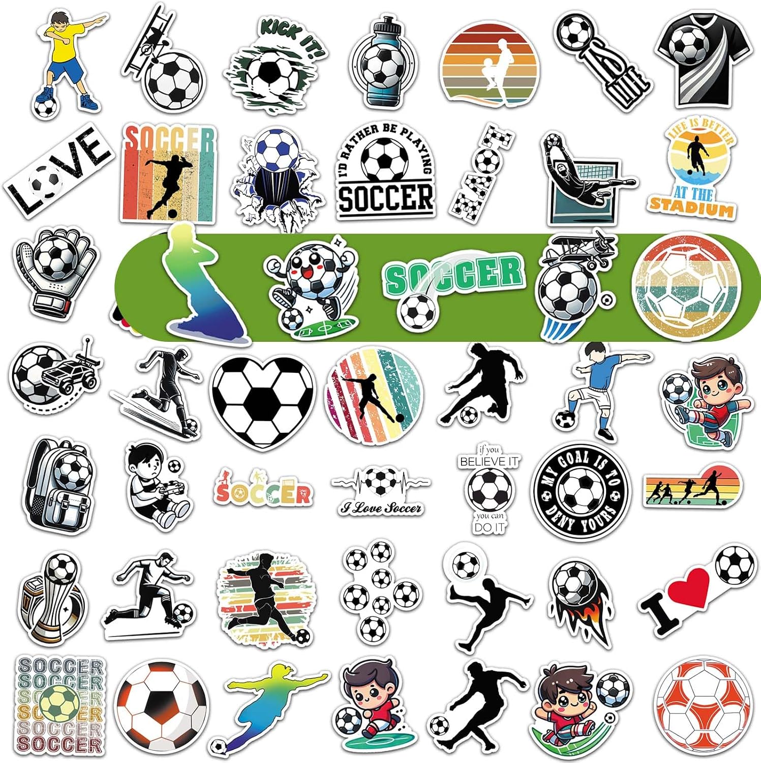 Soccer Party Favors, 12 Pack Water Bottles, 300 Stickers | 12 Soccer-Pattern Bottles, 300 Themed Stickers, BPA-Free 20 oz Design, Leak-Proof Lids, Ideal for Teams and Parties - Image 5