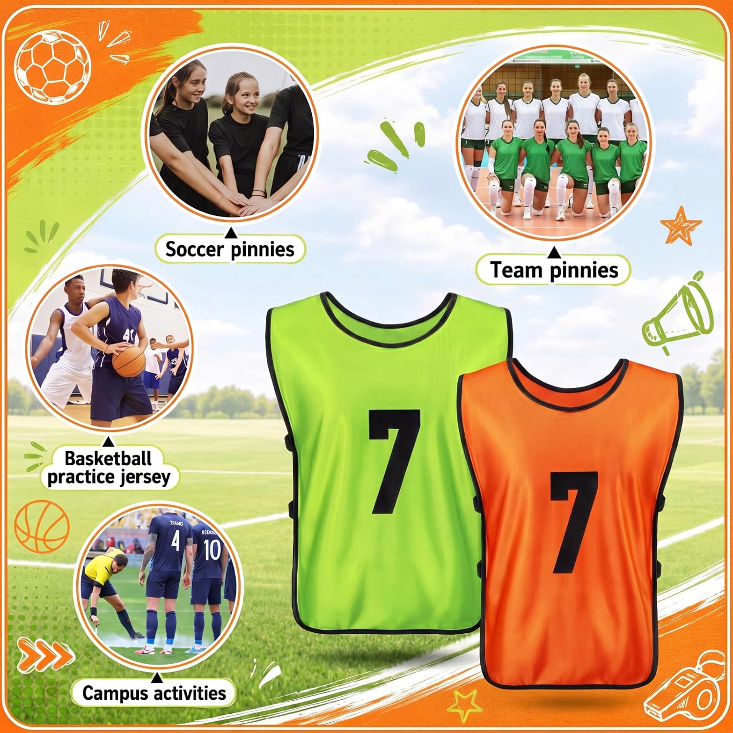 Yahenda 24 Pcs Sports Pinnies Soccer Scrimmage Practice Vests Numbered Soccer Team Pennies with Belt for Adult - Image 7