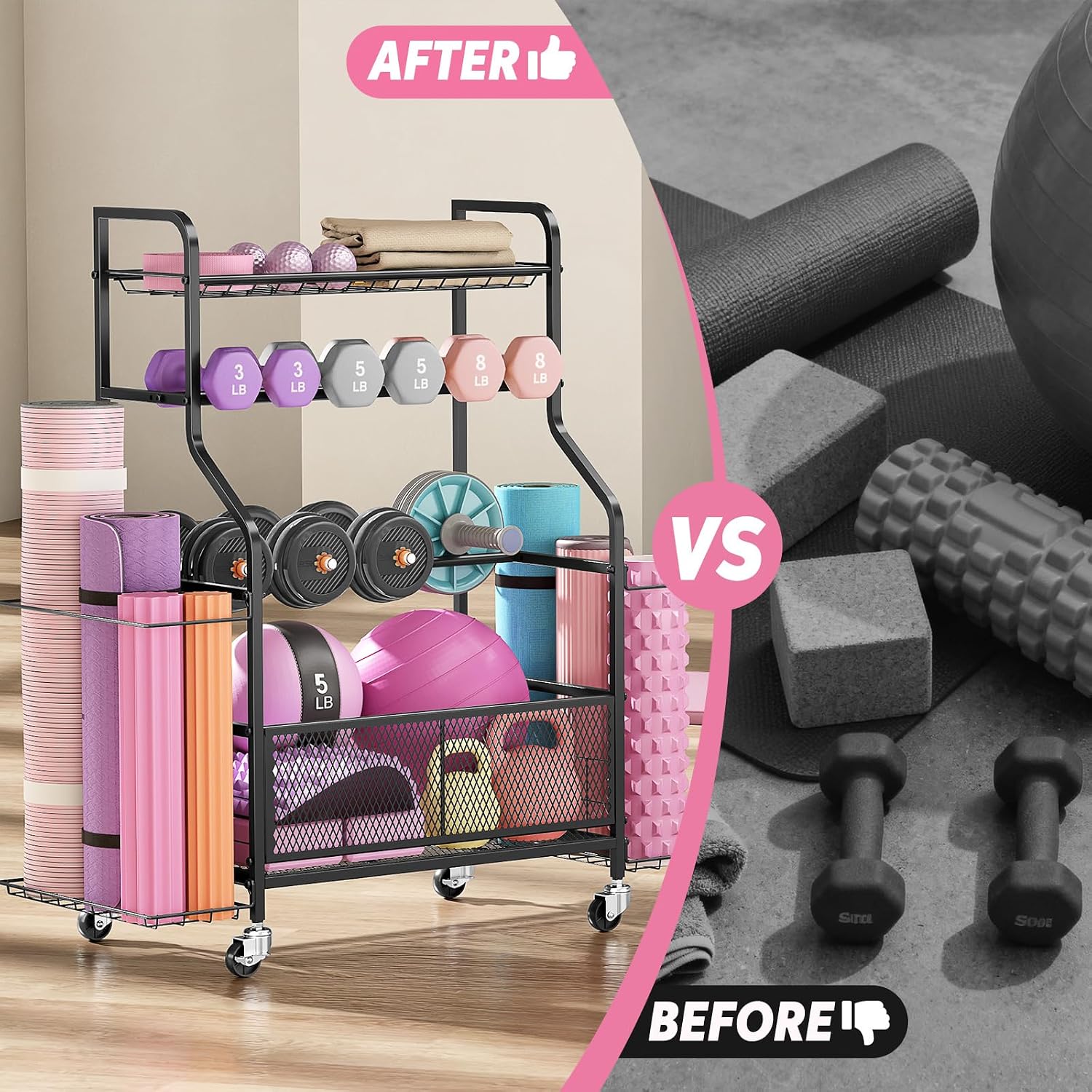 APEXCHASER Dumbbell Rack, Rolling Weight Rack for Home Gym | Heavy-Duty Steel, Rolling Wheels, Dumbbell Rack, Weight Storage, Kettlebells, Fitness Equipment, Home Gym, Space-Saving - Image 3