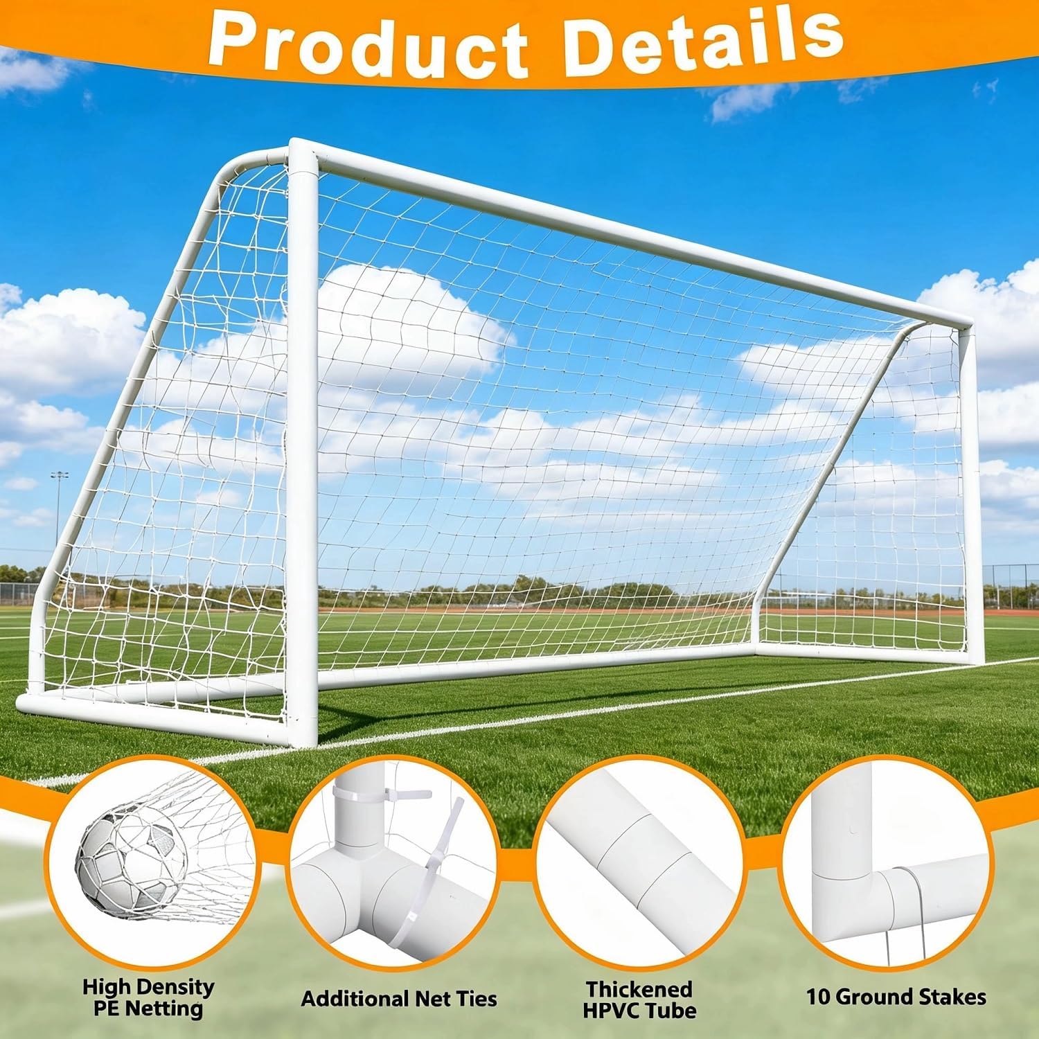 ZENY Portable Soccer Goal, Backyard, Training and Tounament Size | 12x6, 6x4, 24x8 ft Steel Frame Goal, All Weather Net, Indoor Outdoor Backyard Training Soccer Goal for Youth Adults - Image 3