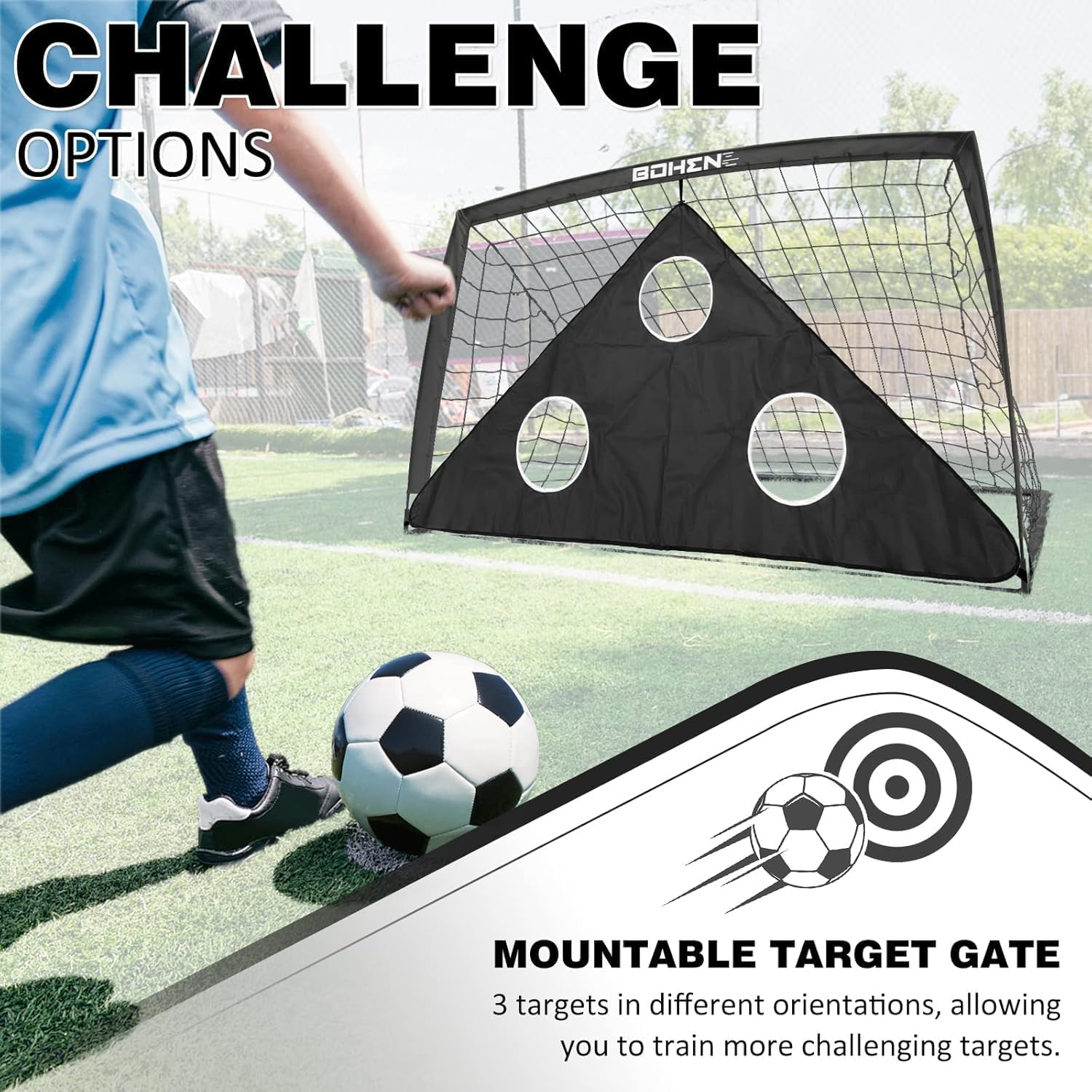 Soccer Goals for Backyard, 6x4 / 9x5 FT Soccer Net with Target Gate | Easy Set Up, Foldable Frame, Stable Poles and Durable Soccer Net, with Carry Bag & Fastening Nails, Indoor and Outdoor Use - Image 5