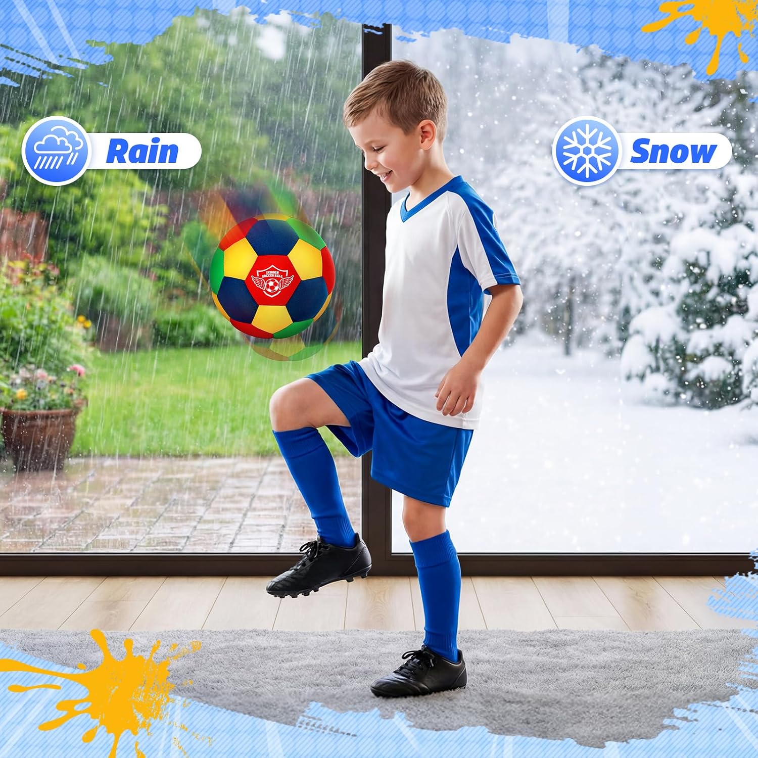 HopeRock Indoor Soccer Ball, Size 4, Soft Foam, for Kids 3-12 Years Old | Silent in House, With Pump, For Toddlers, For Boys and Girls, Sports Toys and Gifts - Image 2