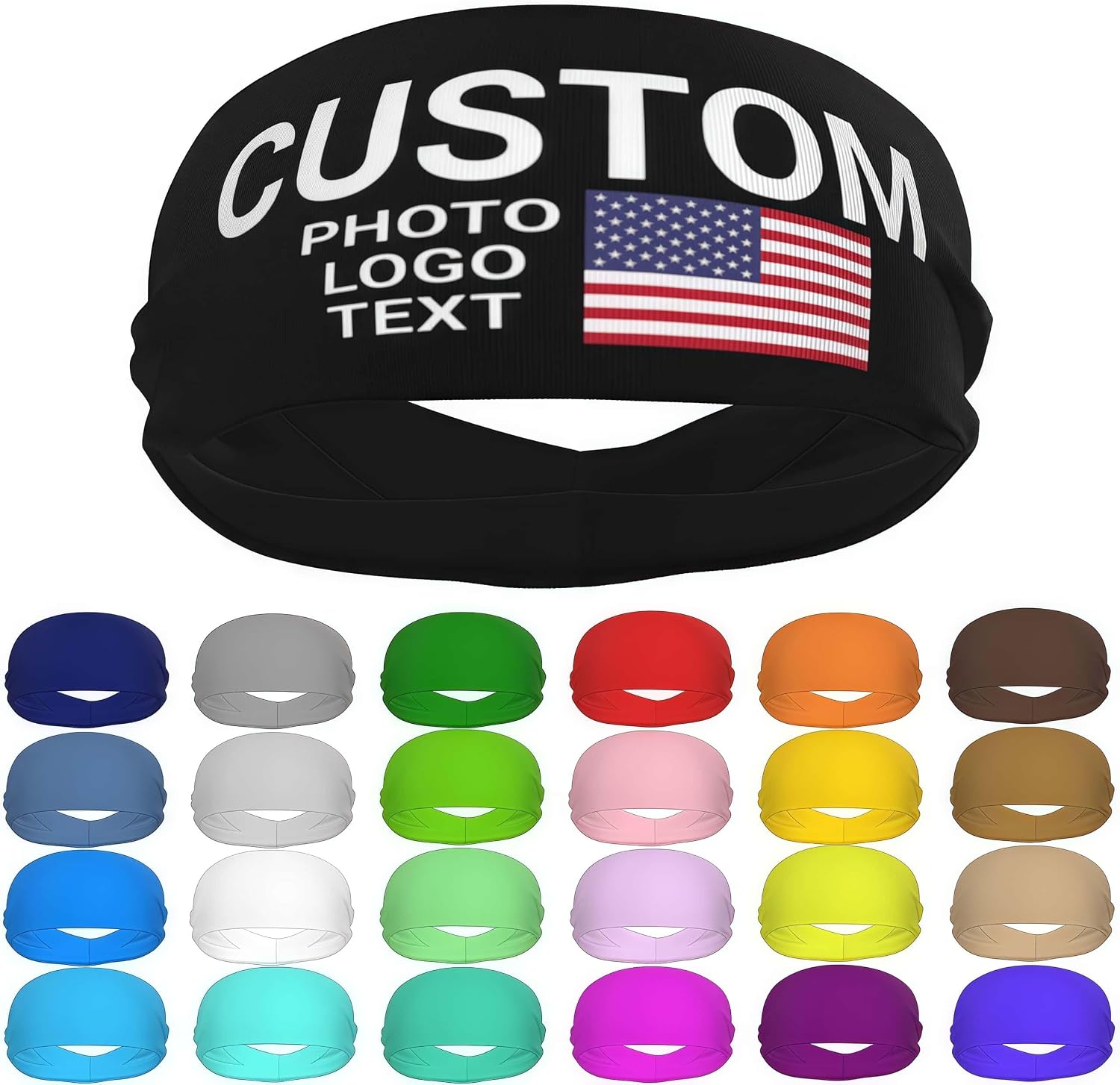 Custom Sports Headband Sweatband Bandana Add Your Photo Logo Text Number, Bulk Customized Unisex Sports Moisture Wicking Breathable Elastic