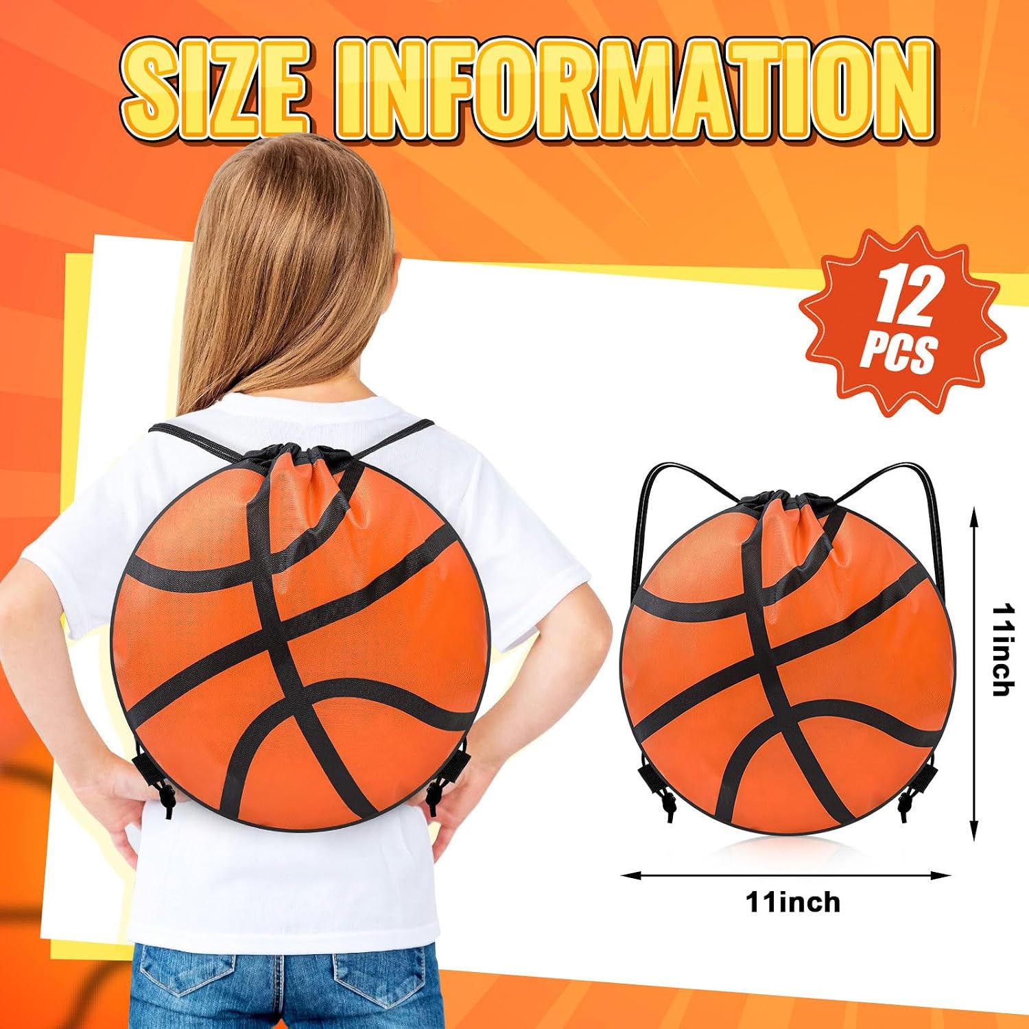 Kacctyen 12 Pcs Basketball Drawstring Bags Basketball Goodie Bags Sports Drawstring Backpack for Sports Party Favors for Girls Boys - Image 2