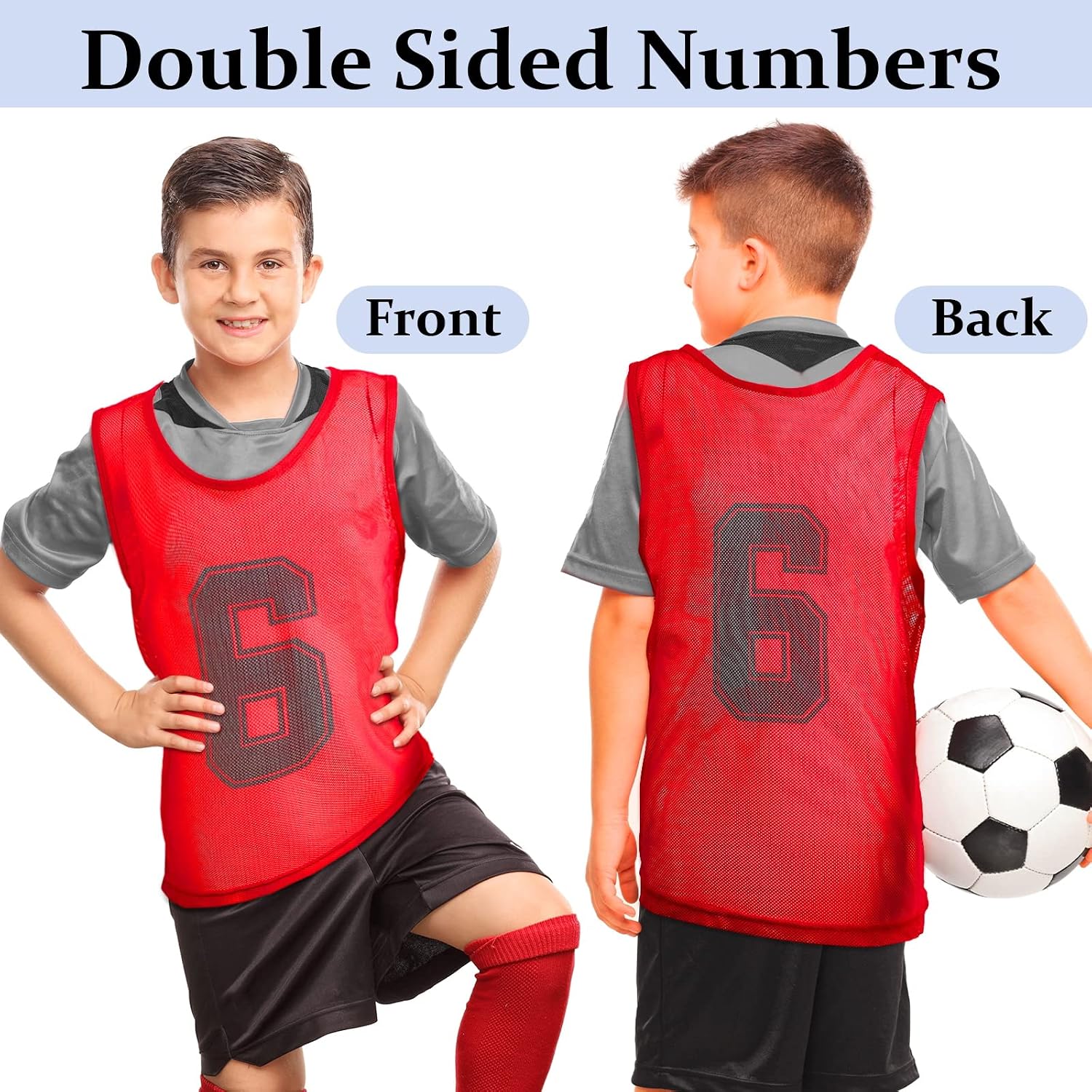Hercicy 24 Pcs Youth Pinnies Soccer Pinnies Training Vest Adult Mesh Reversible Numbered Football Jersey - Image 5