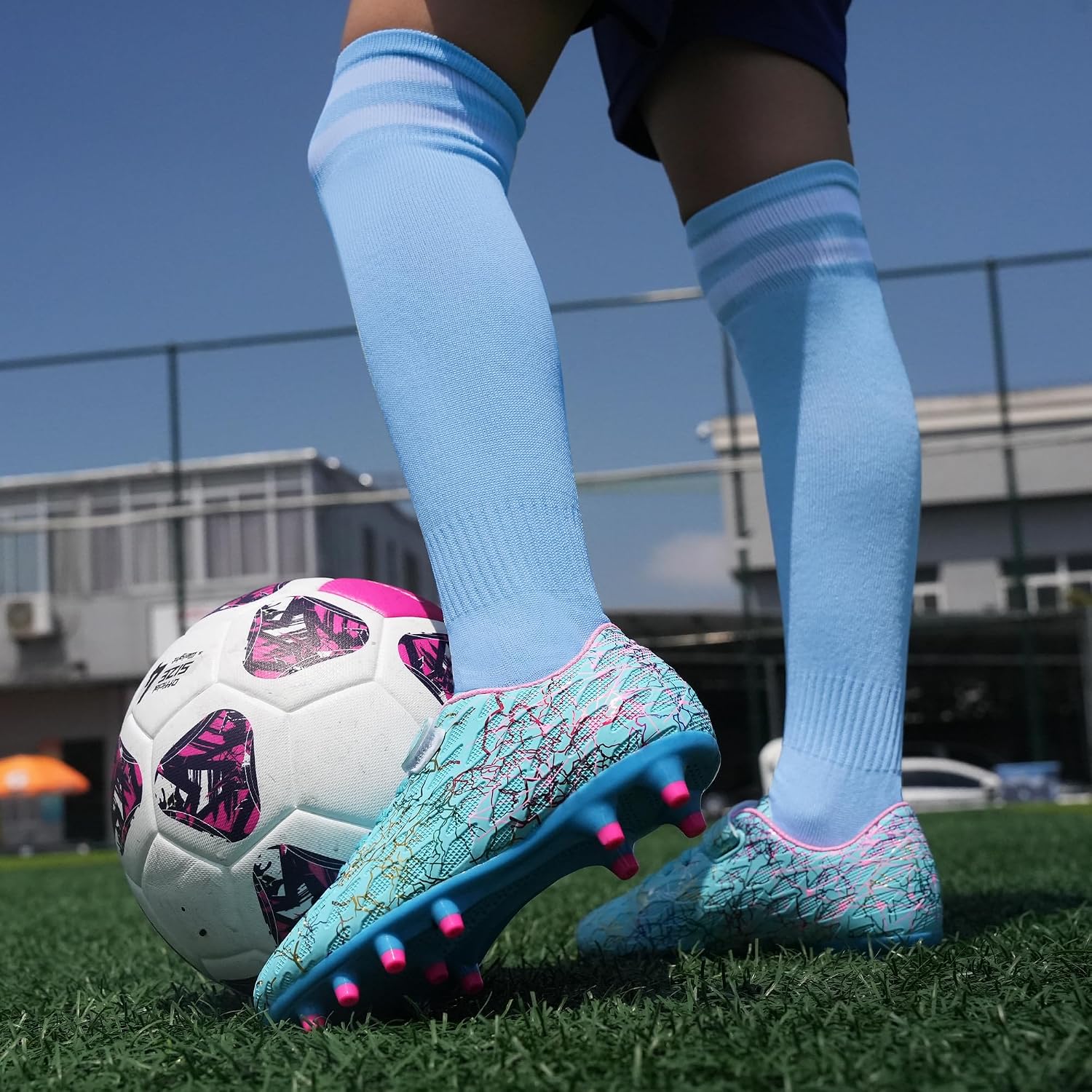 brooman Kids Firm Ground Soccer Cleats Boys Girls Football Cleats with Soccer Socks - Image 2
