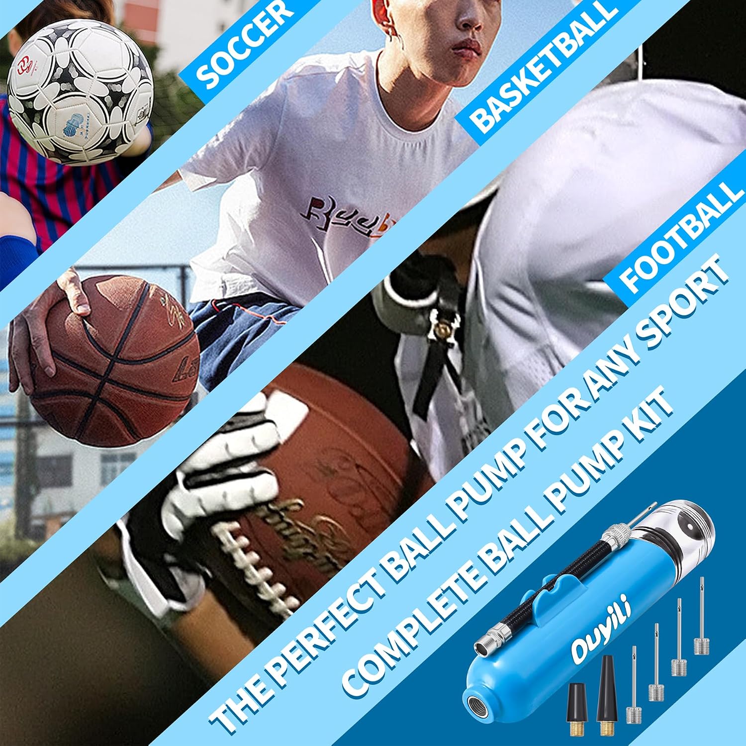 Sports Ball Pump Kit - Portable Air Pump Two-Way Dual Action Inflatable Perfect for Basketballs, Soccer Balls and More - Professional Hand Pump Kit with Needles and Flexible Hose - Image 2