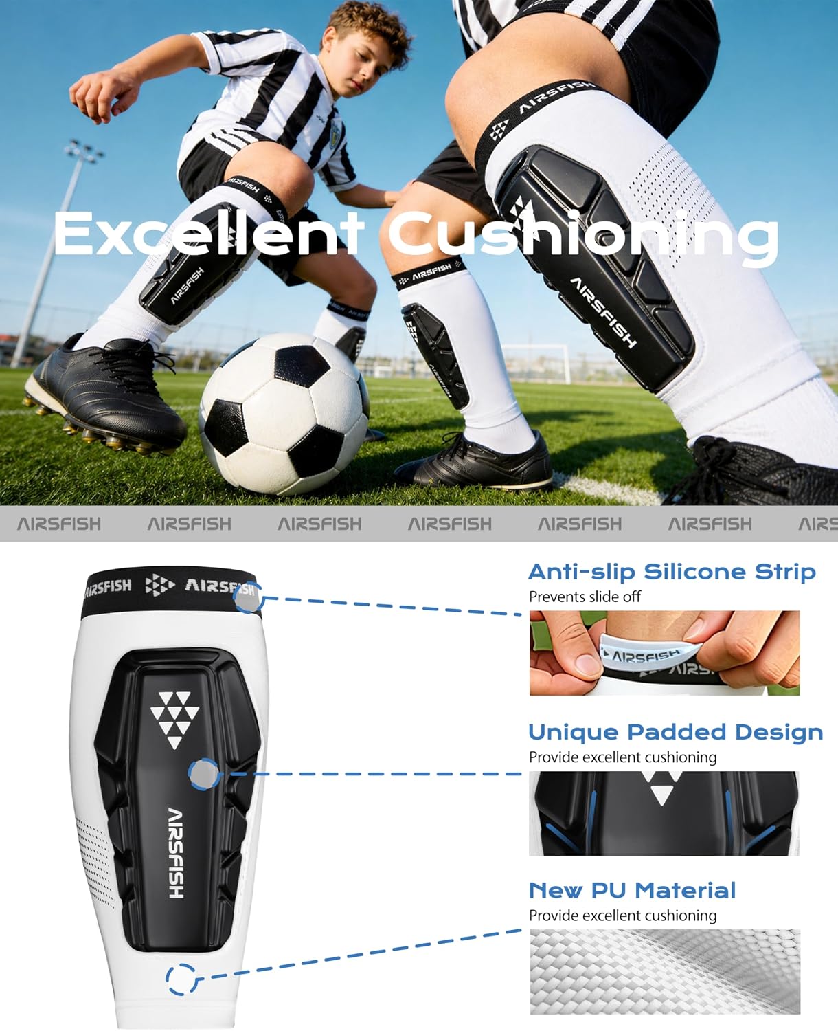 Soccer Shin Guards for Kid Youth, Protective Shin Defender Sleeve | Impact-Resistant Material | Breathable | Lightweight | Anti-slip Grip | Integrated One-Piece Tibia Protect | Machine-washable - Image 2