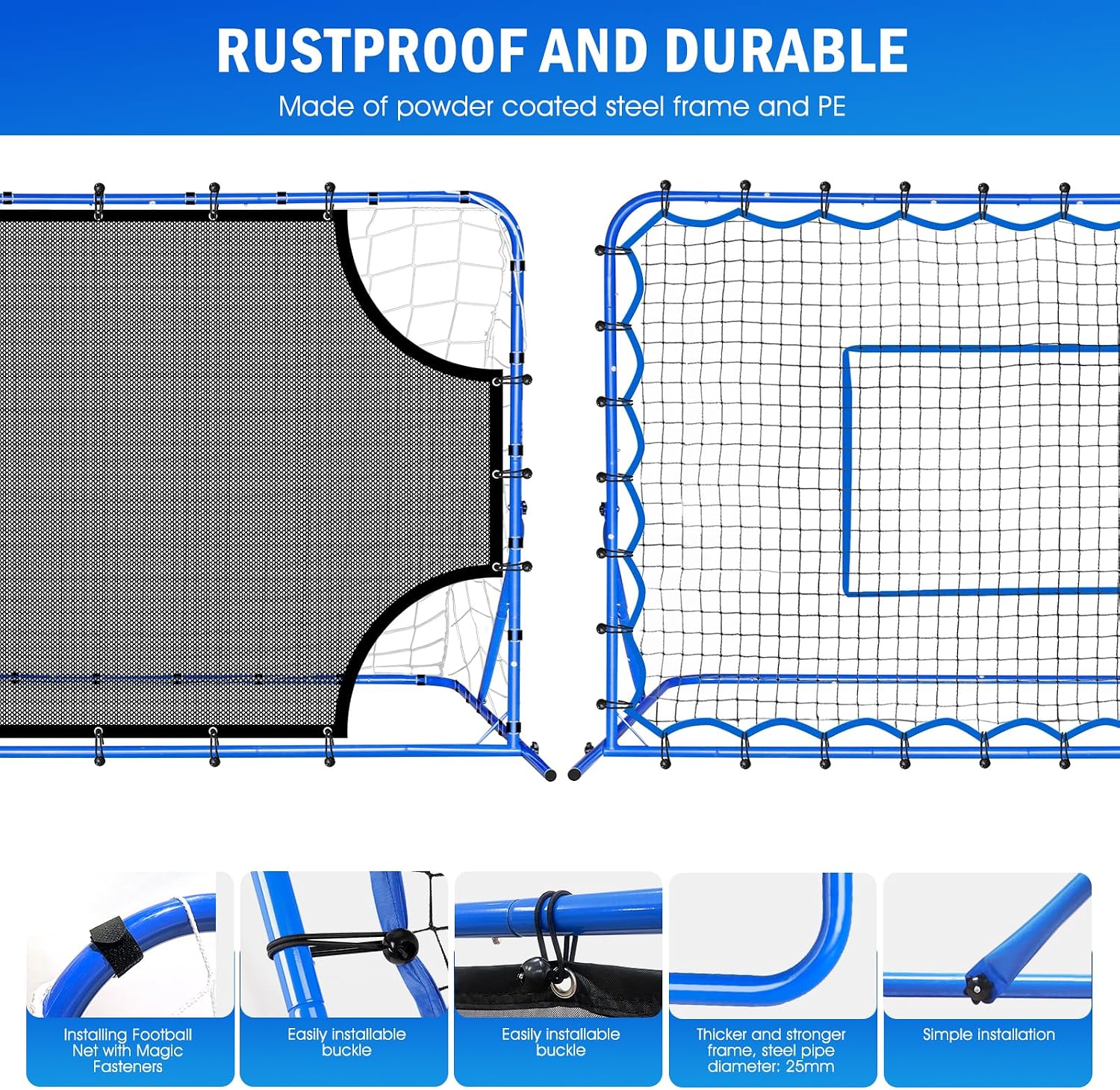 Soccer Baseball Rebounder Soccer Goal Net, Volleyball Rebound Pitchback Net | Quick Switch Angle Soccer Softball Training for Ball Control, Passing, Bounce Back Practice, Easy Setup Lacrosse Soccer Gifts - Image 9