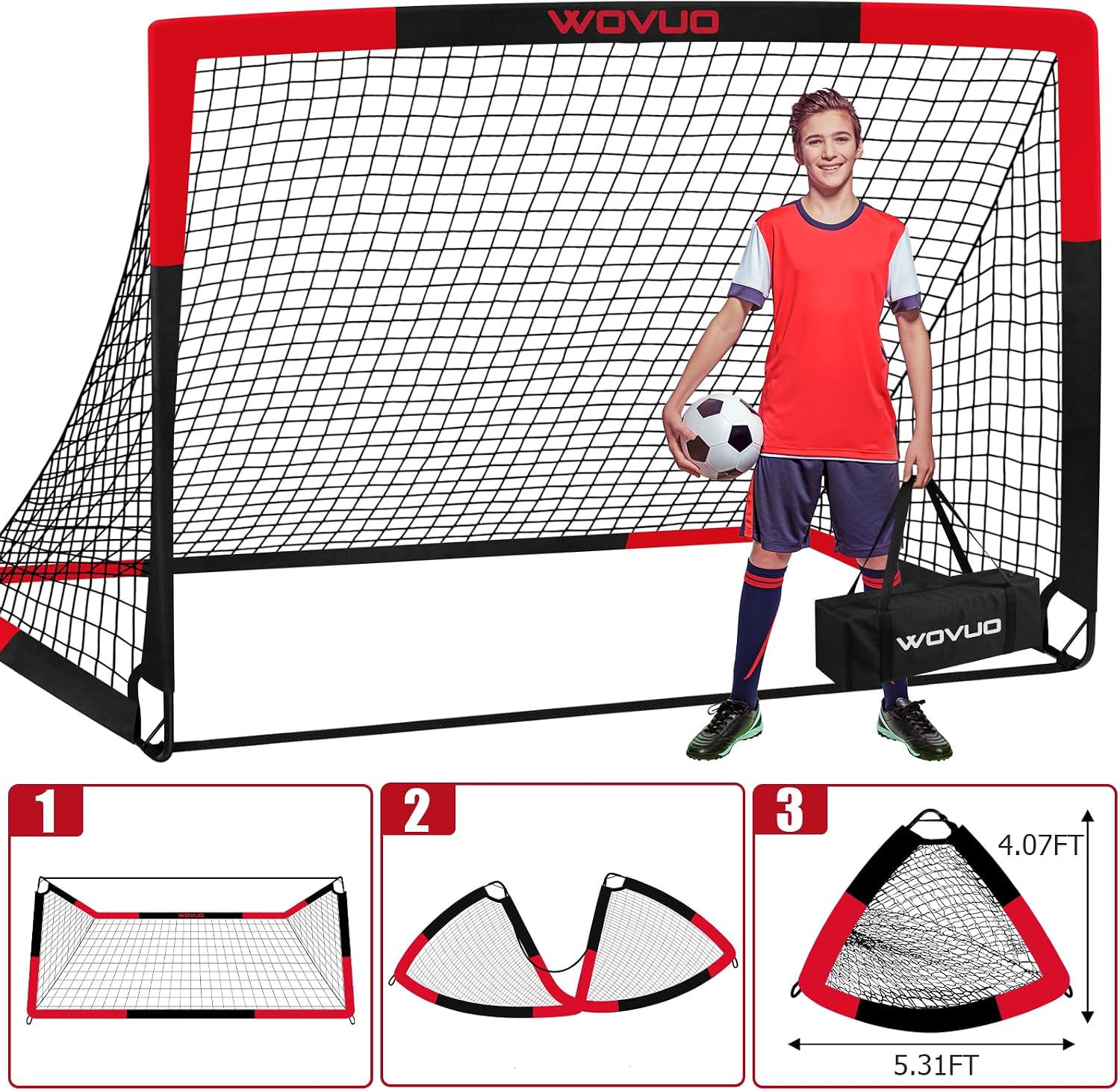 Kids Soccer Goals for Backyard Set of 2, 6x4 ft Portable Toddler Soccer Goal Training Equipment with Soccer Target, Ball, Cones, Soccer Net for Kids Age 3-5 6-8 8-12 10-12-14 Outdoor Sports Games Gift - Image 5