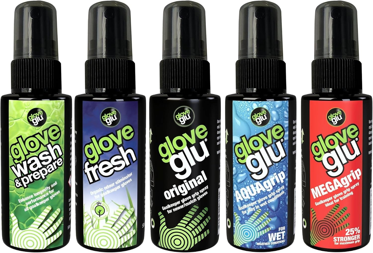 gloveglu Mini Essentials Goalkeeper Glove Care Gift Set | Includes Original, MEGAgrip, AQUAgrip, Wash & Prepare, Glove Fresh | Goalkeeper Gloves Care & Cleaning Kit for Football Goalies | 5X 1.7 floz - Image 2
