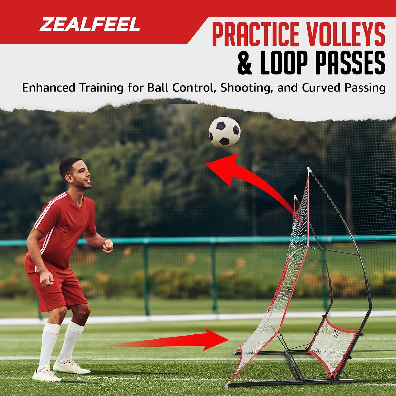 ZEALFEEL 2-in-1 Soccer Rebounder, 6'x4.7' & 6'x16 Training Net | Soccer Bounce Back Net for Volley, Passing and Solo Training with Carry Bag and Cones, Ideal Football Trainer for Teams - Image 3