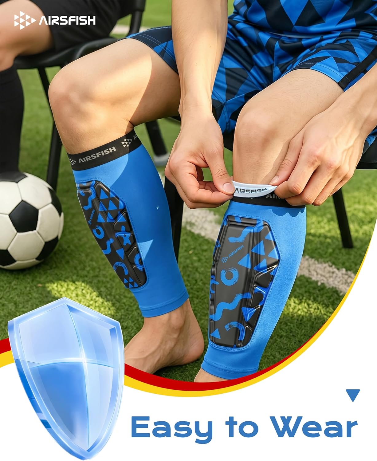Soccer Shin Guards for Kid Youth, Protective Shin Defender Sleeve | Impact-Resistant Material | Breathable | Lightweight | Anti-slip Grip | Integrated One-Piece Tibia Protect | Machine-washable - Image 2