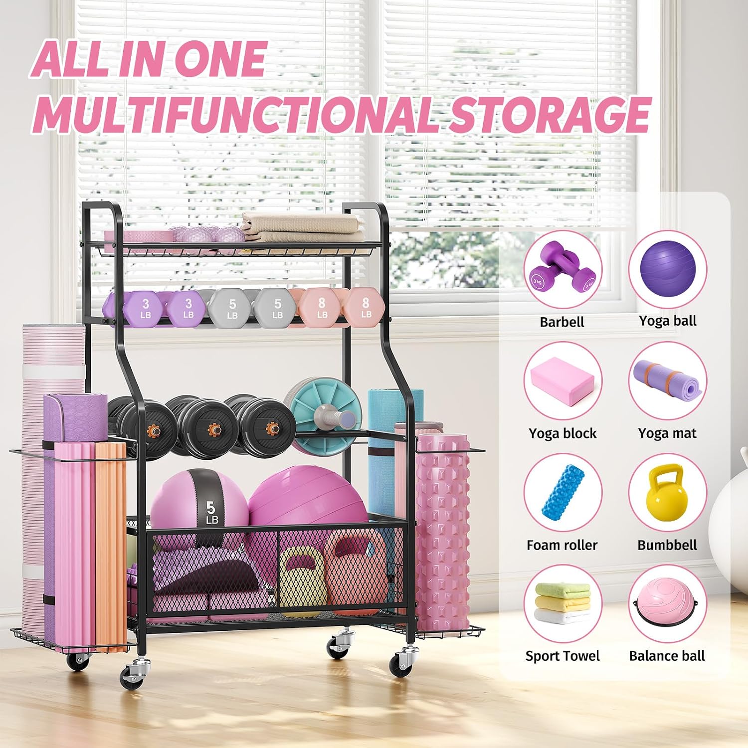 APEXCHASER Dumbbell Rack, Rolling Weight Rack for Home Gym | Heavy-Duty Steel, Rolling Wheels, Dumbbell Rack, Weight Storage, Kettlebells, Fitness Equipment, Home Gym, Space-Saving - Image 4