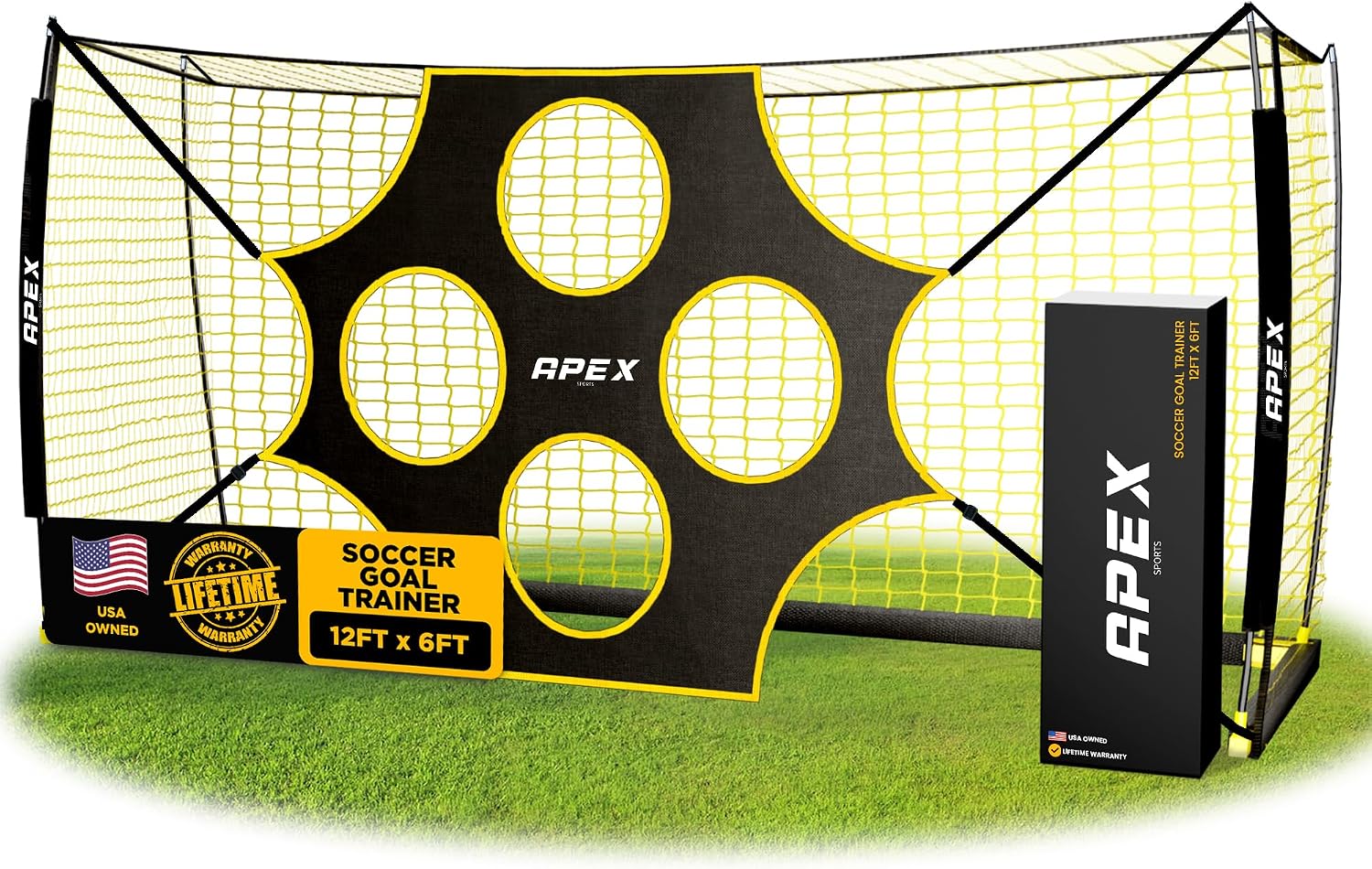 12x6 FT Soccer Goal with Precision Target – Portable Soccer Net with Removable 10-Hole Target, Portable Design, Quick Setup, Ground Stakes & Collapsible Frame for Indoor/Outdoor Training