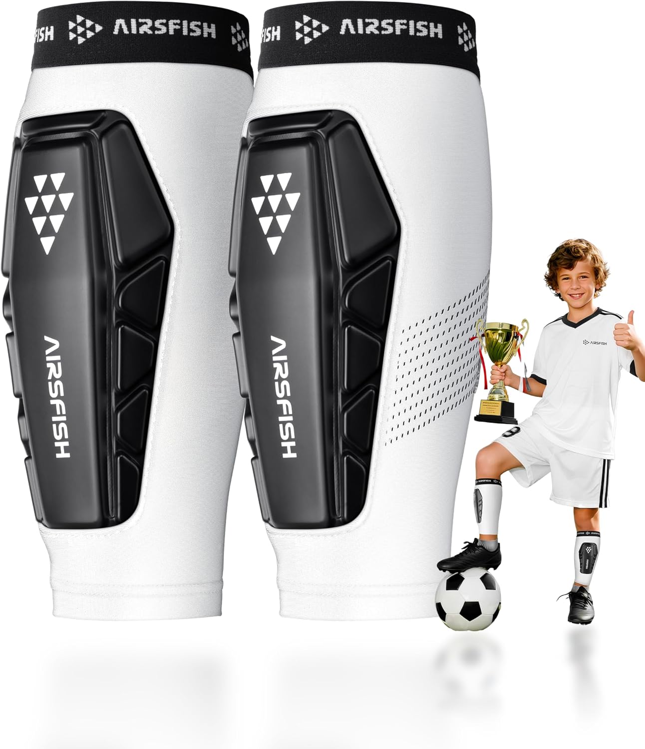 Soccer Shin Guards for Kid Youth, Protective Shin Defender Sleeve | Impact-Resistant Material | Breathable | Lightweight | Anti-slip Grip | Integrated One-Piece Tibia Protect | Machine-washable