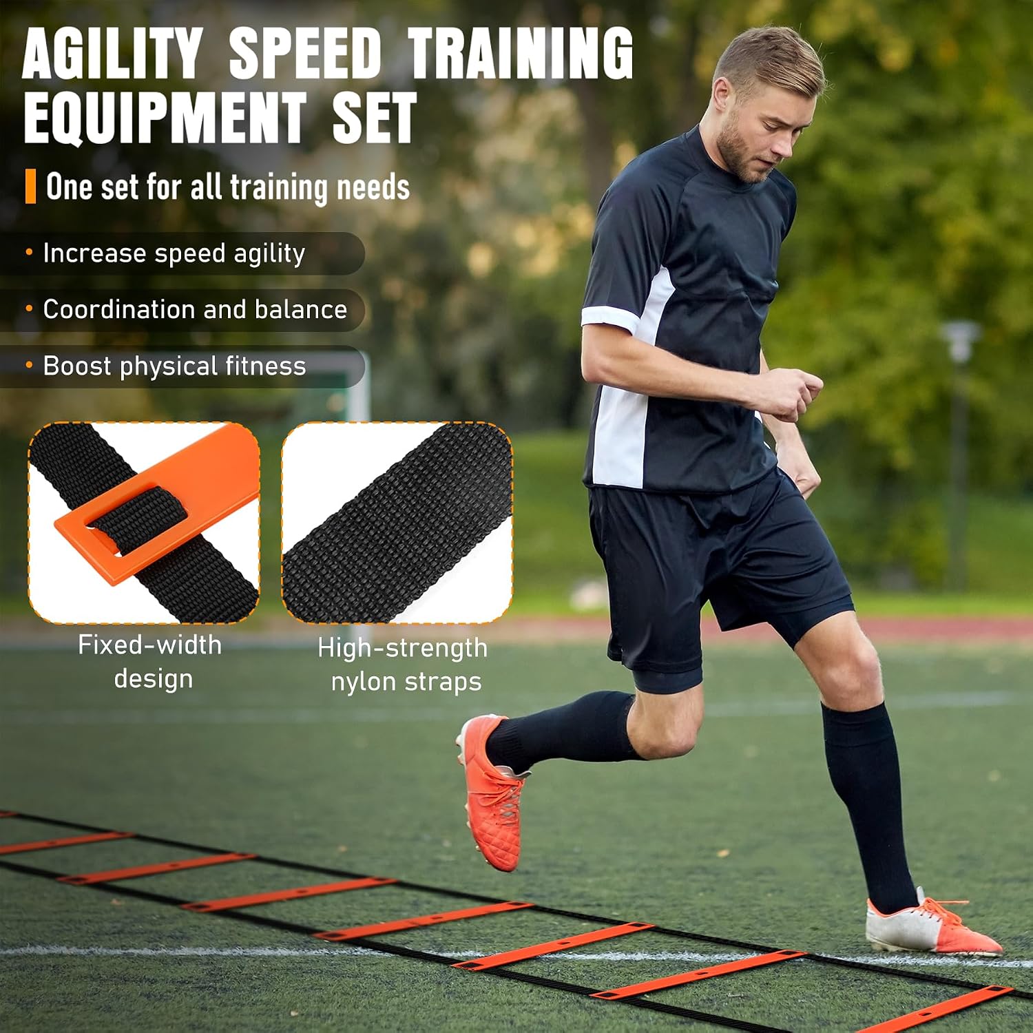 Agility Ladder, Agility Speed Training Equipment Set, 20ft Speed Ladder | 4 Hurdles, 12 Soccer Cones, Jump Rope, Running Parachute, Soccer Football Basketball Training Equipment Accessories - Image 3
