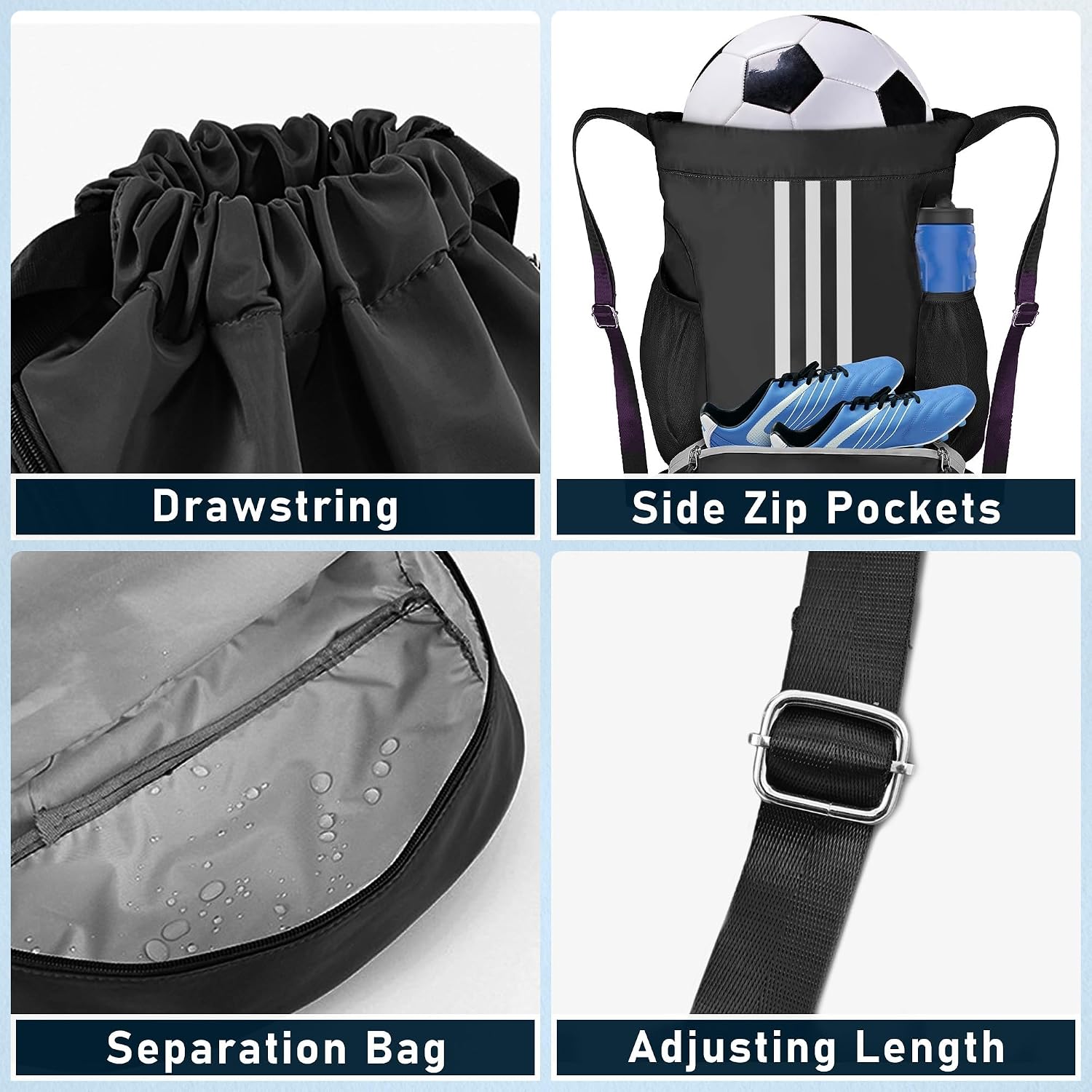Soccer Bag and Footstep Training Mat, Youth Soccer Basketball Bag with Compartments Drawstring Backpack Skills Training Mat Gifts Set - Image 5