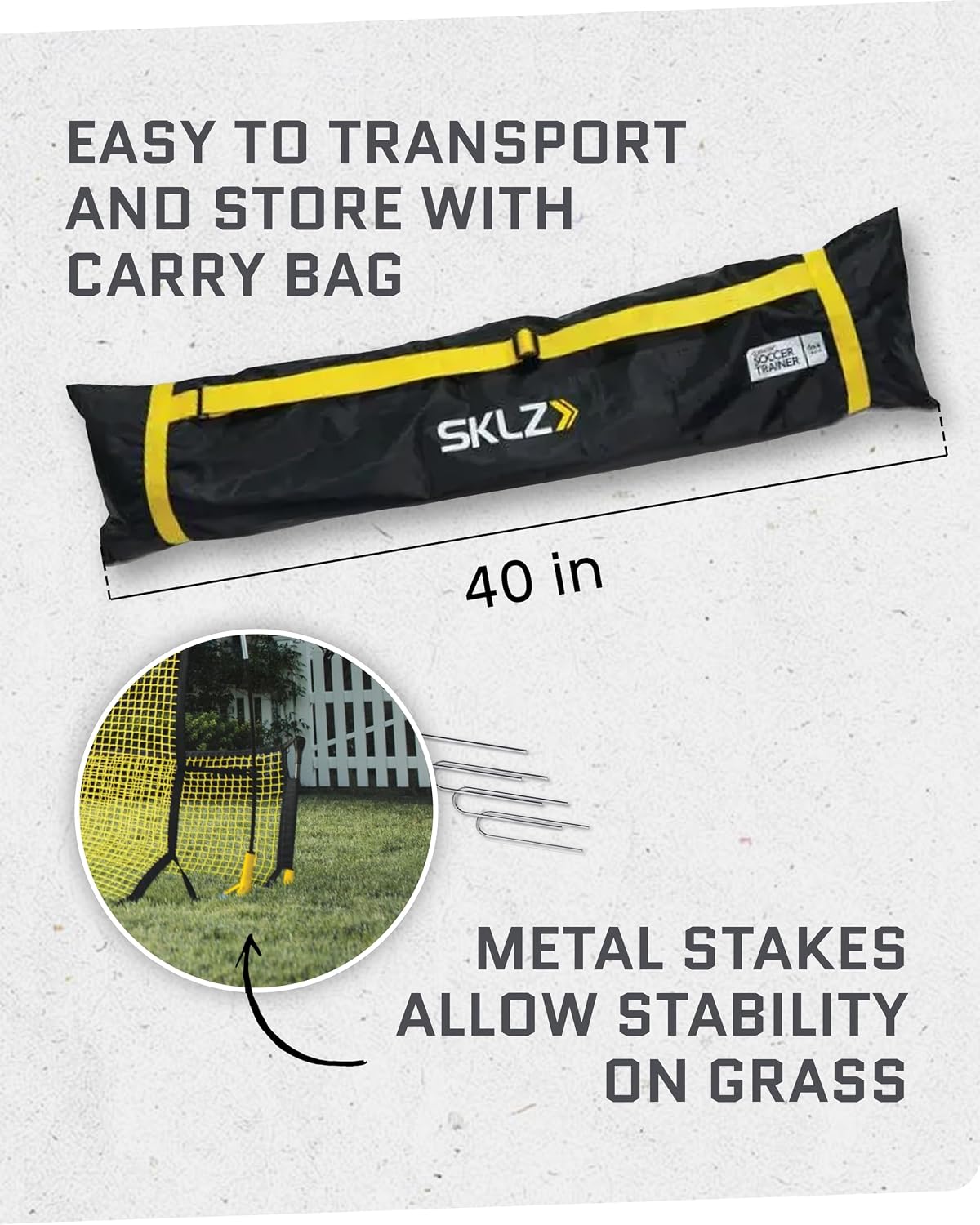 SKLZ Quickster Soccer Trainer - Dual-Sided Rebounder for Solo Passing, Receiving, Trapping Practice - Large & Small Rebound Net - Weather Resistant - Adjustable Frame, Metal Stakes & Carry Bag - Image 9