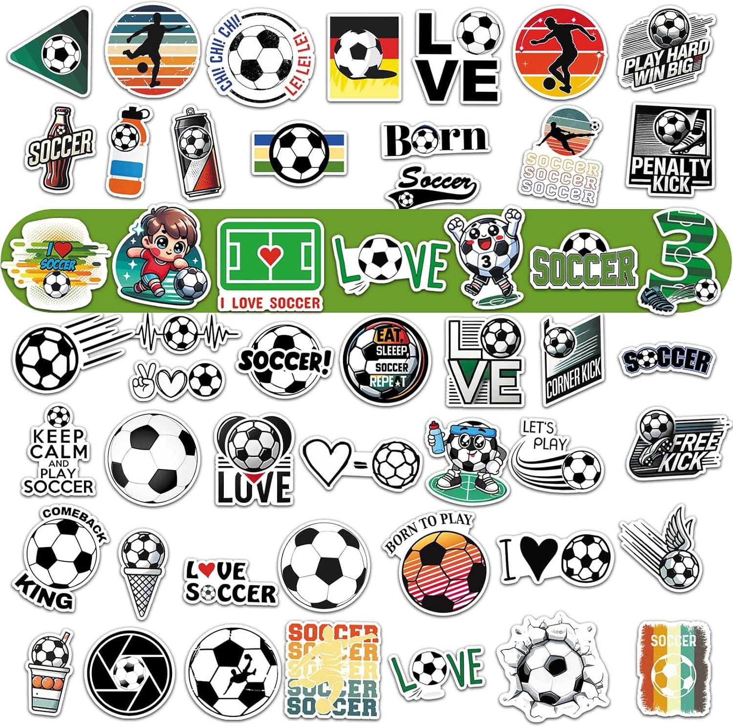 Soccer Party Favors, 12 Pack Water Bottles, 300 Stickers | 12 Soccer-Pattern Bottles, 300 Themed Stickers, BPA-Free 20 oz Design, Leak-Proof Lids, Ideal for Teams and Parties - Image 6