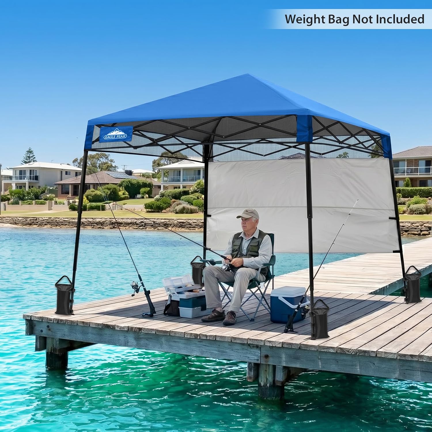 EAGLE PEAK 8x8 Pop Up Canopy Tent with Sidewall, Compact, Portable Slant Leg Instant Sun Shelter for Beach, Sports, & Camping, 8x8 Base 6x6 Top, Blue - Image 8