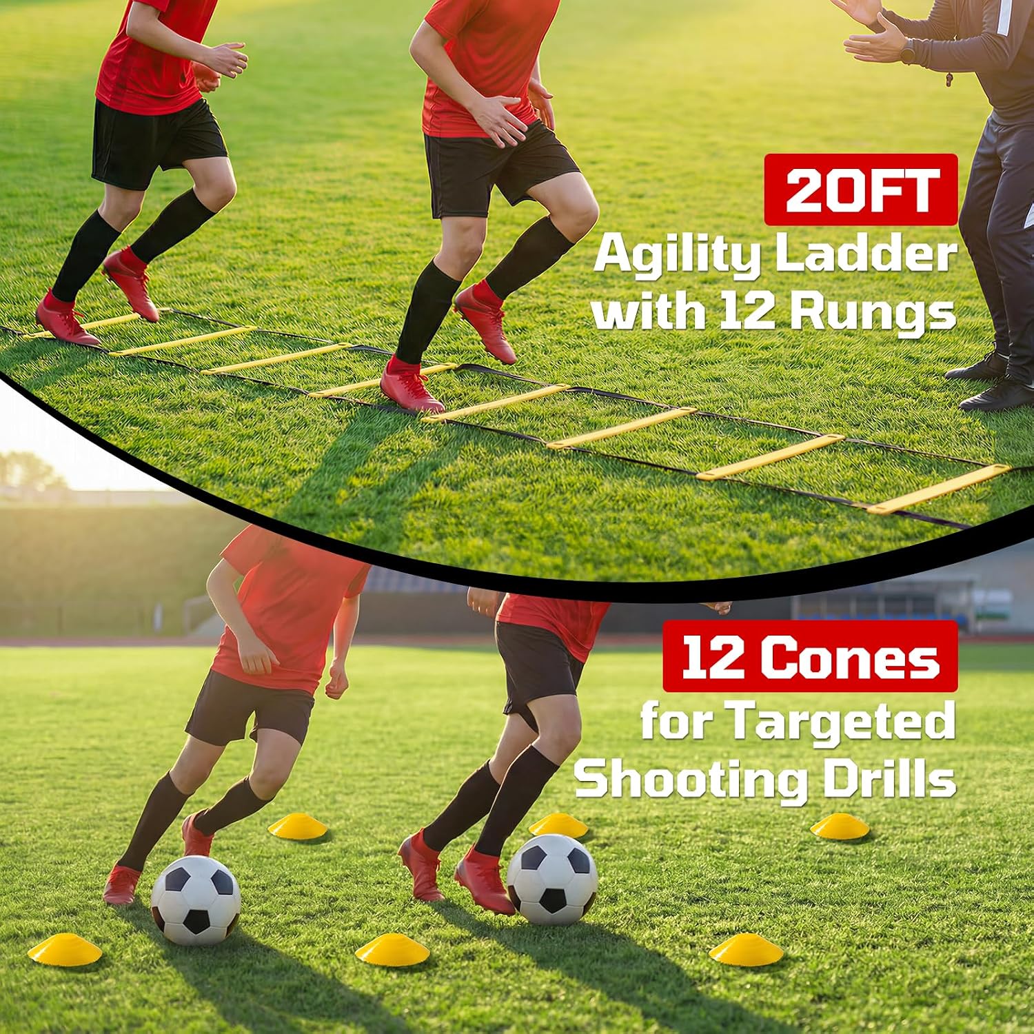 6 x 4 FT Soccer Goal for Backyard, 2-in-1 Metal Soccer Goal with Angle Adjustable Rebounder Net, Heavy-Duty Steel Frame, Includes Agility Ladder & Cones, Soccer Training Equipment for Teens - Image 9