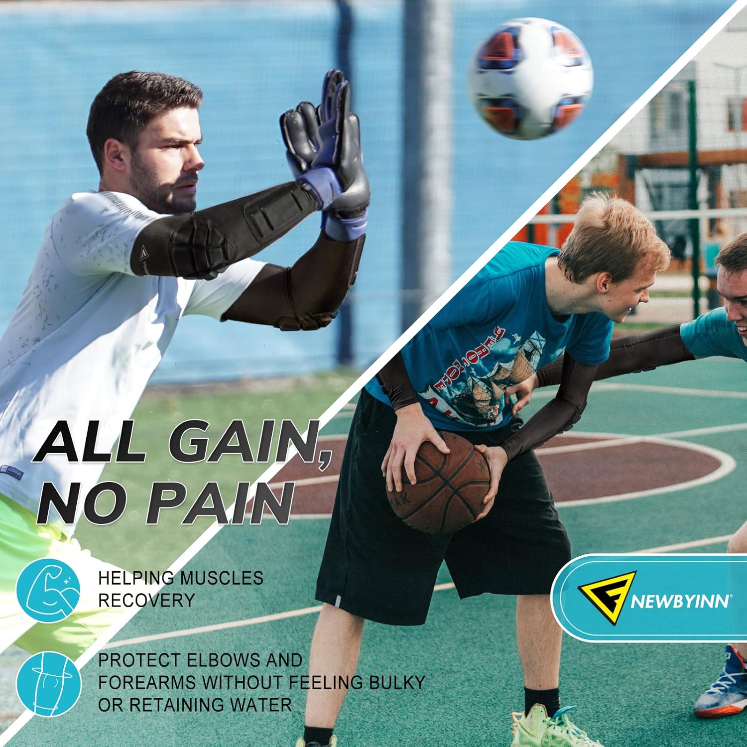 Padded Arm Sleeves 2 Pack, Elbow Forearm Crashproof Pads | for Football Basketball Volleyball Soccer - Image 5