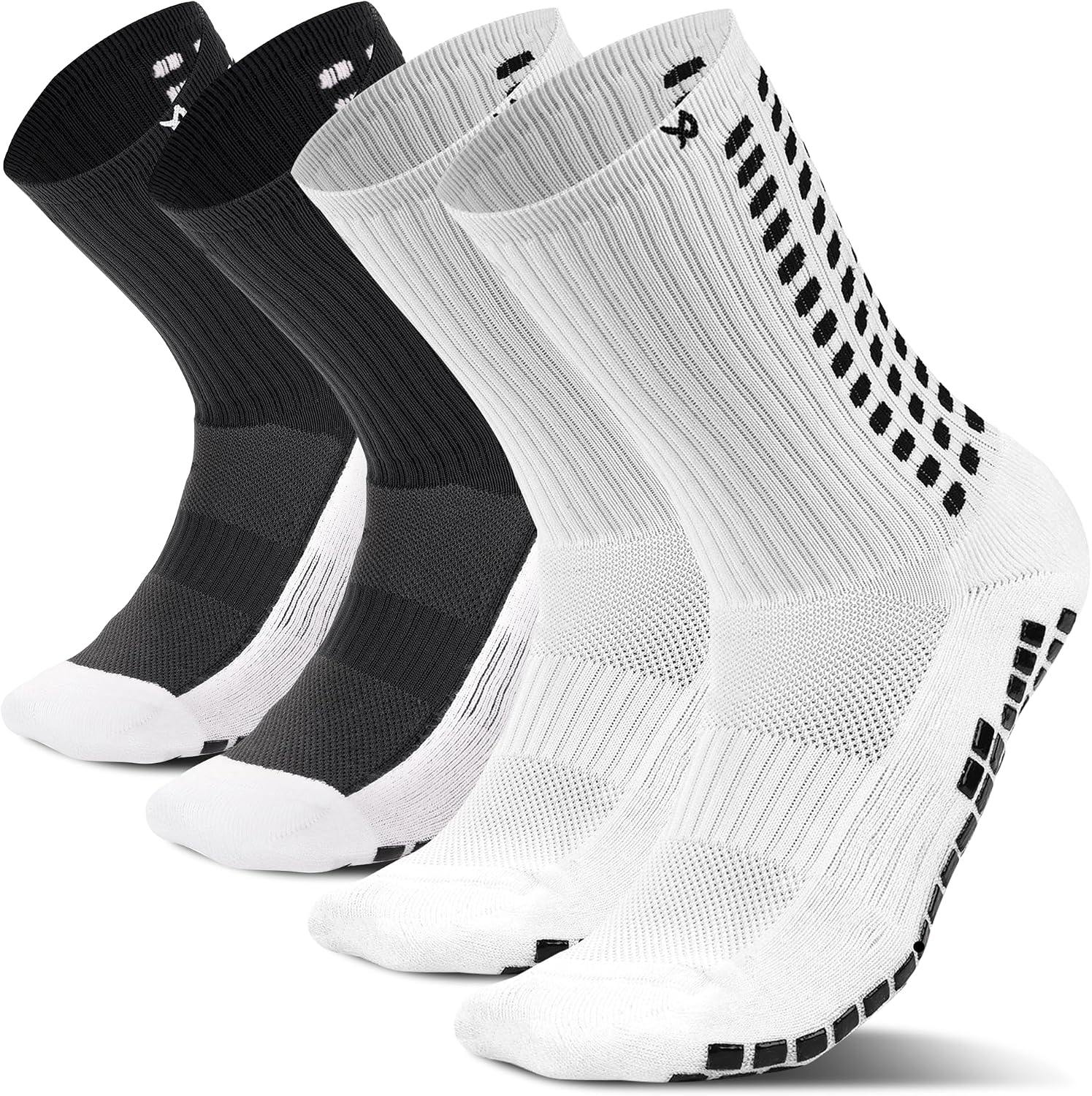 LUX Sports Performance Grip Socks Bundle - Black & White Grip Socks For Every Activity