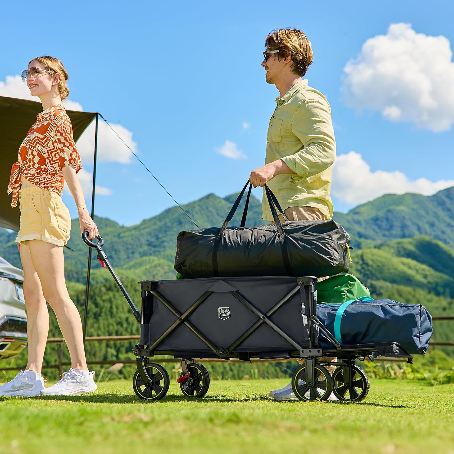 TIMBER RIDGE 49" Extra Long Collapsible Folding Wagon with Tailgate&Brakes | 250L Capacity All-Terrain Wagon Carts Foldable, 300lbs Portable Cart for Dog, Garden, Outdoor Camping Sports, Grey - Image 6