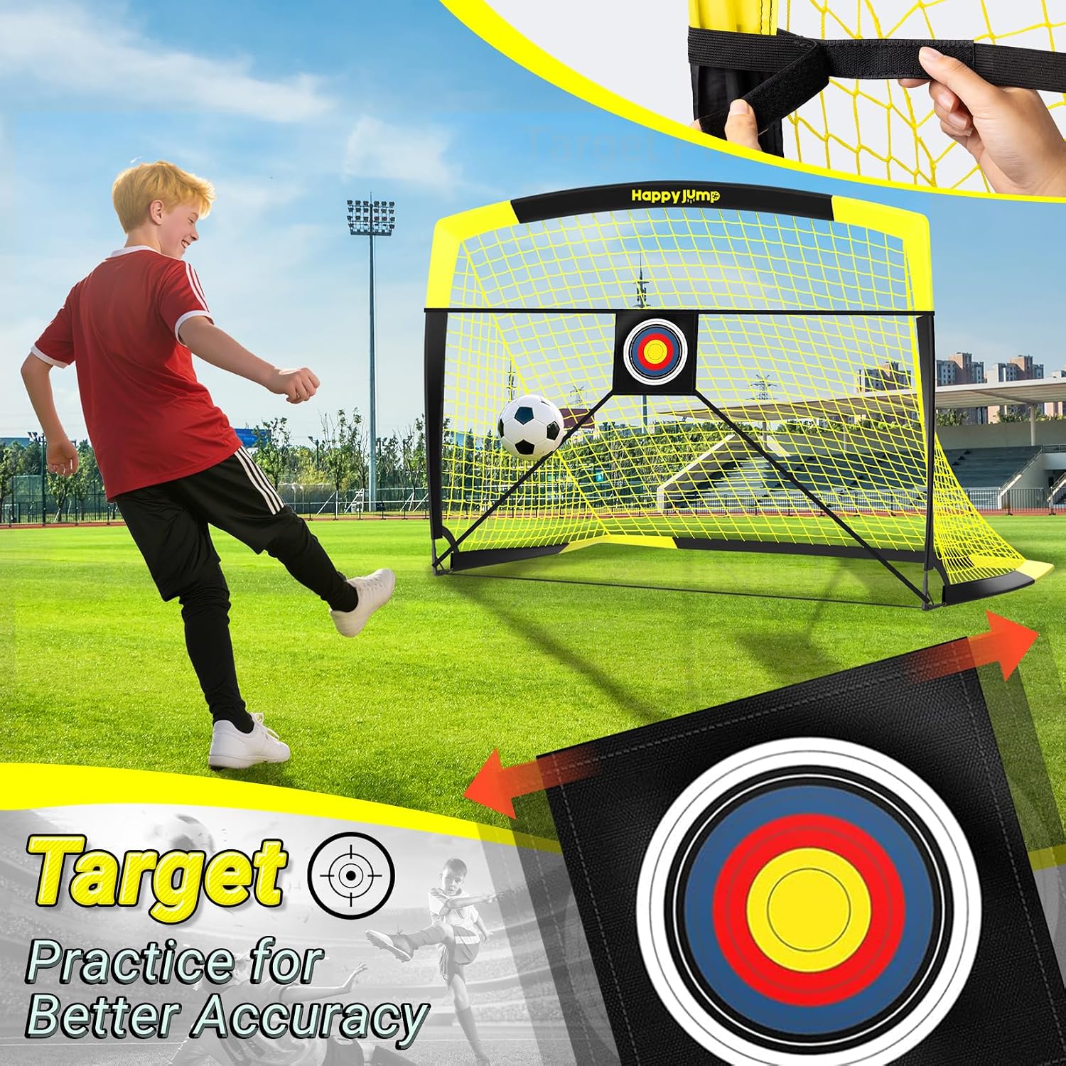 Happy Jump Portable Soccer Goal 7x5 & 5x3.6 FT, Large-Frame Training Net | Great for Kids Ages 6-14 Skill Development, Ideal for Backyard Park School Beach Indoor Outdoor, Easy Fold Durable Dacron Net - Image 4