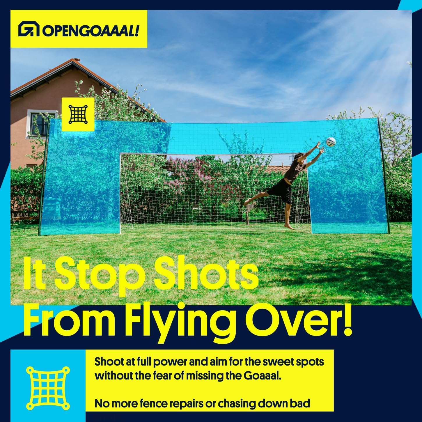 Open Goaaal Soccer Goal, Rebounder and Backstop Net | All-in-one backyard system; continuous shooting practice and missed-shot protection - Image 6