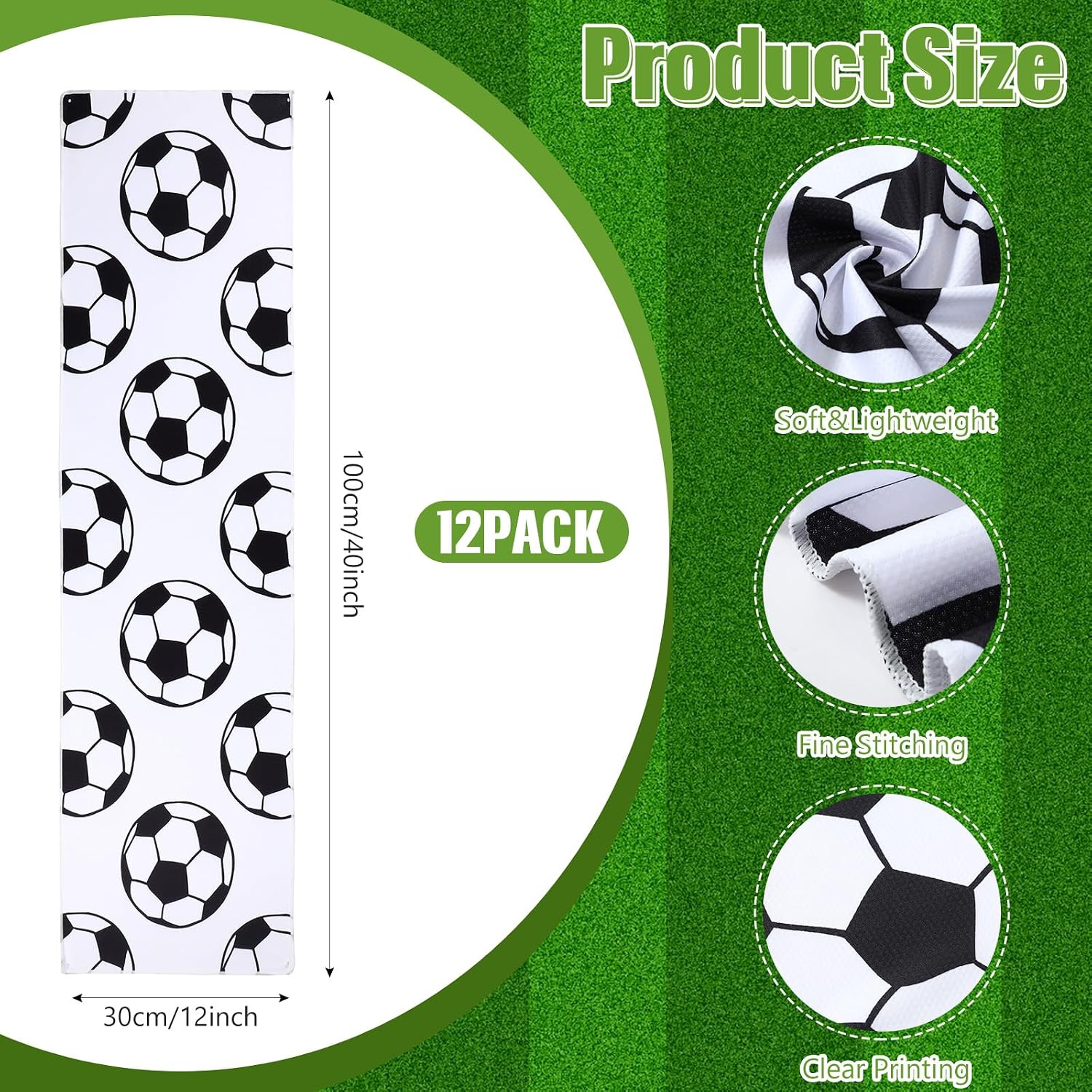12 Pcs Cooling Towel Baseball Football Basketball Breathable Chilly Softball Soccer Ice Towel, 40"x12" Tennis Microfiber Accessories for Player(White,Soccer) - Image 2