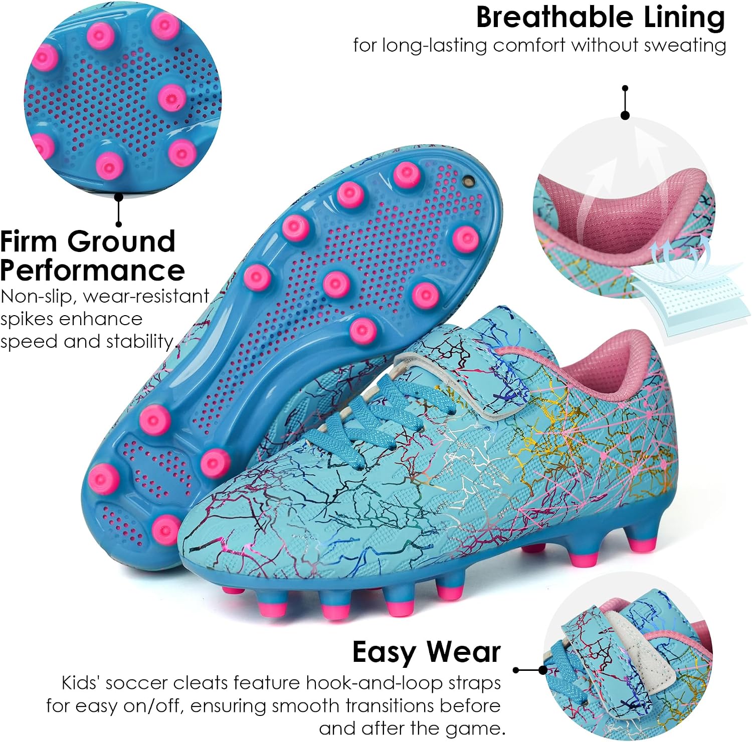 brooman Kids Firm Ground Soccer Cleats Boys Girls Football Cleats with Soccer Socks - Image 4